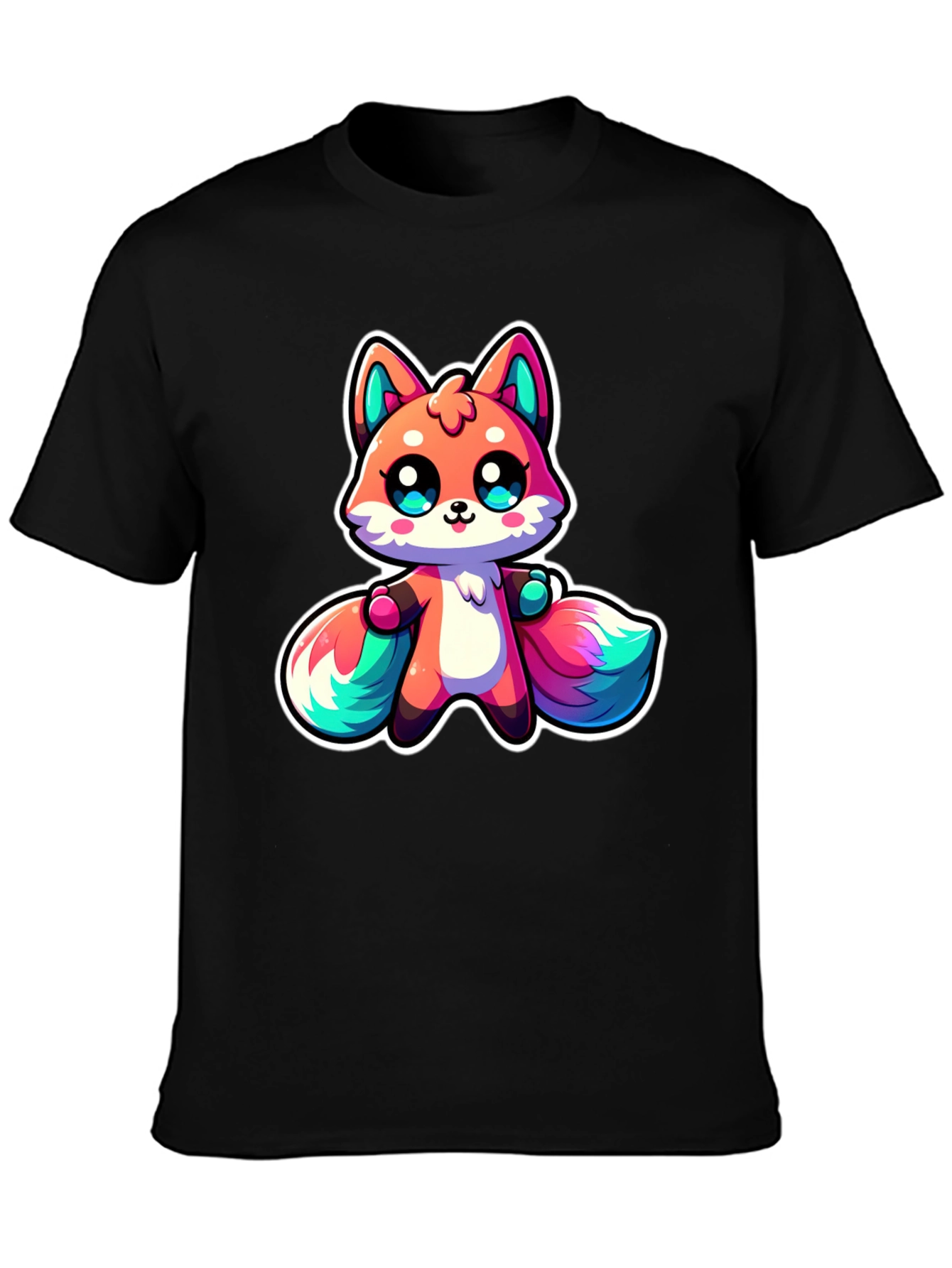 Cute Cartoon Fox Black T-Shirt