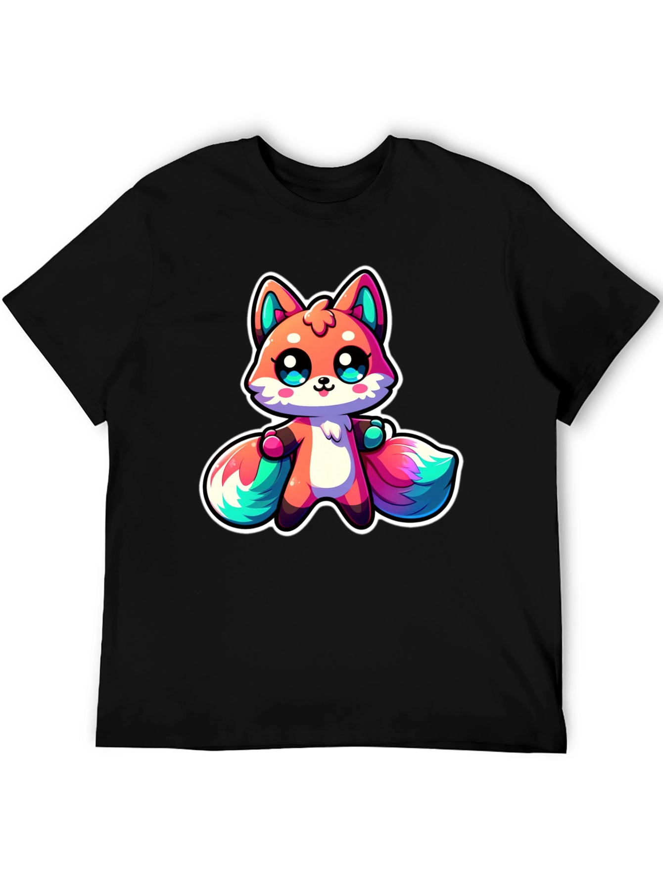 Cute Cartoon Fox Black T-Shirt