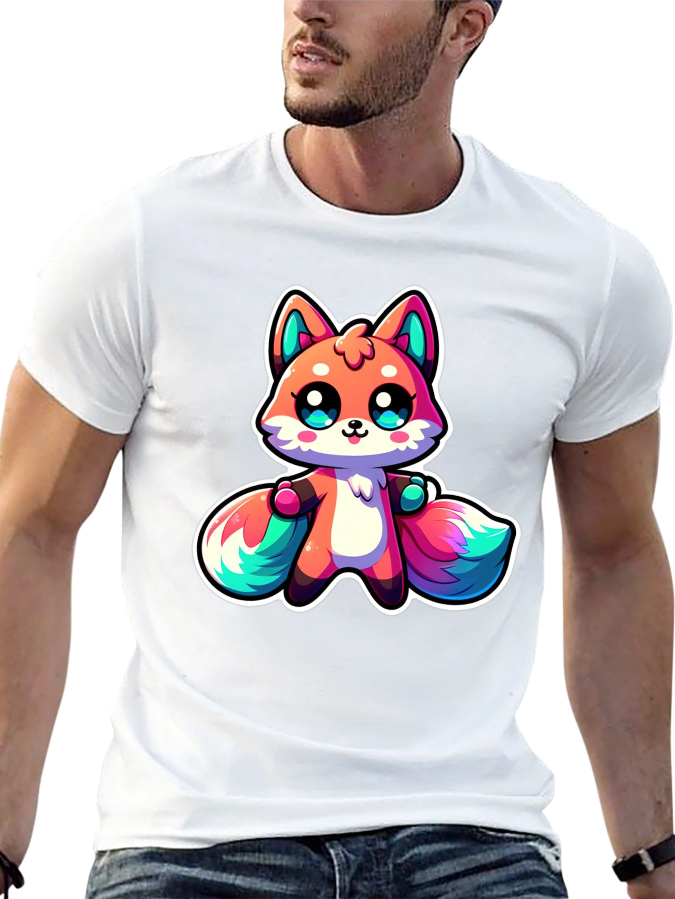 Cute Cartoon Fox Black T-Shirt
