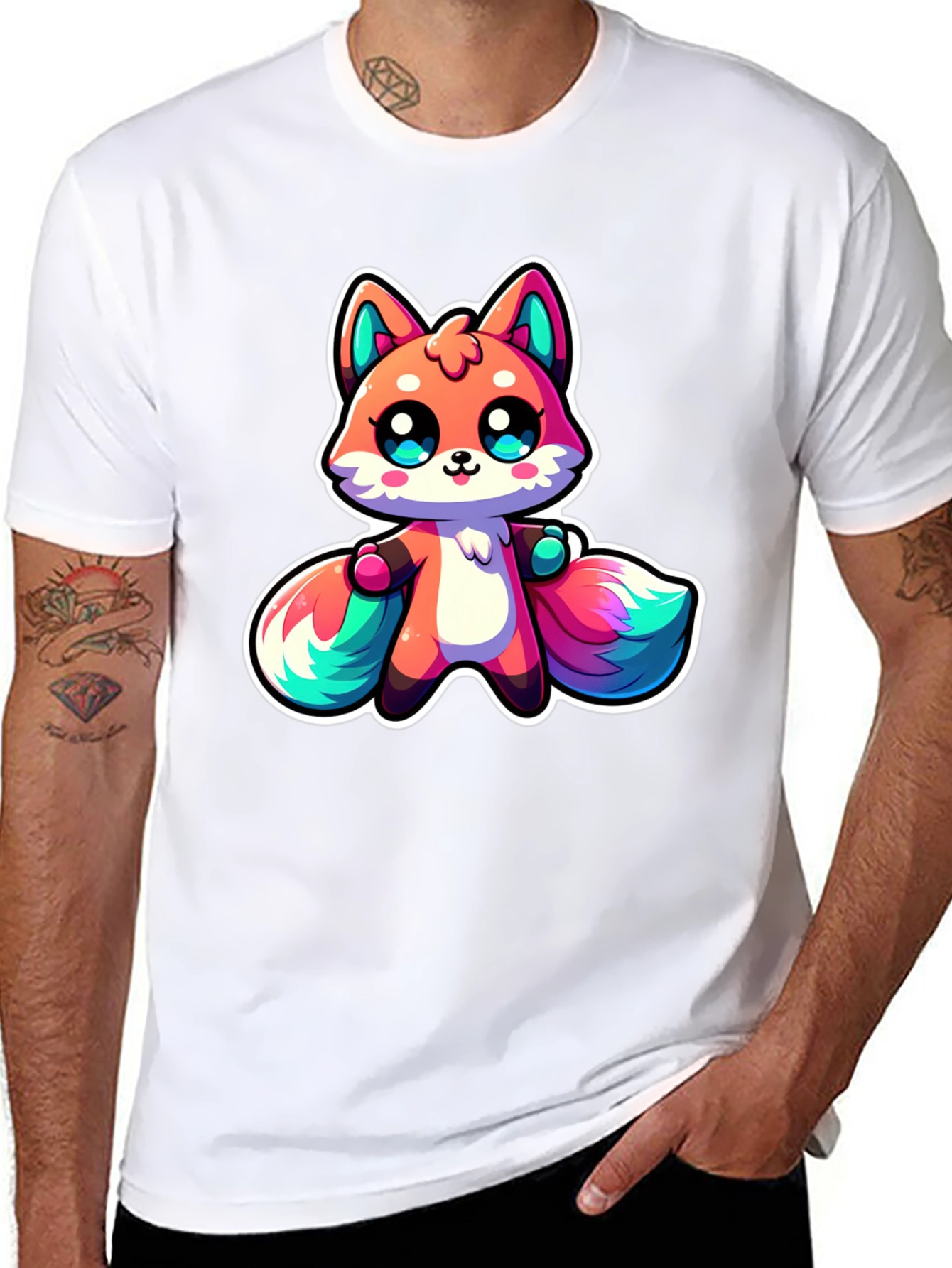 Cute Cartoon Fox Black T-Shirt