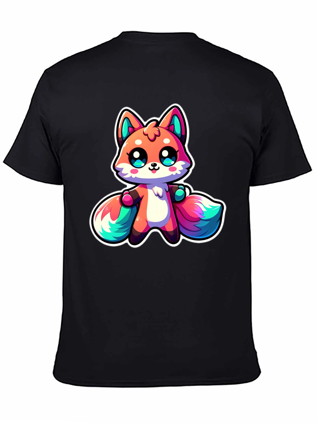 Cute Cartoon Fox Black T-Shirt