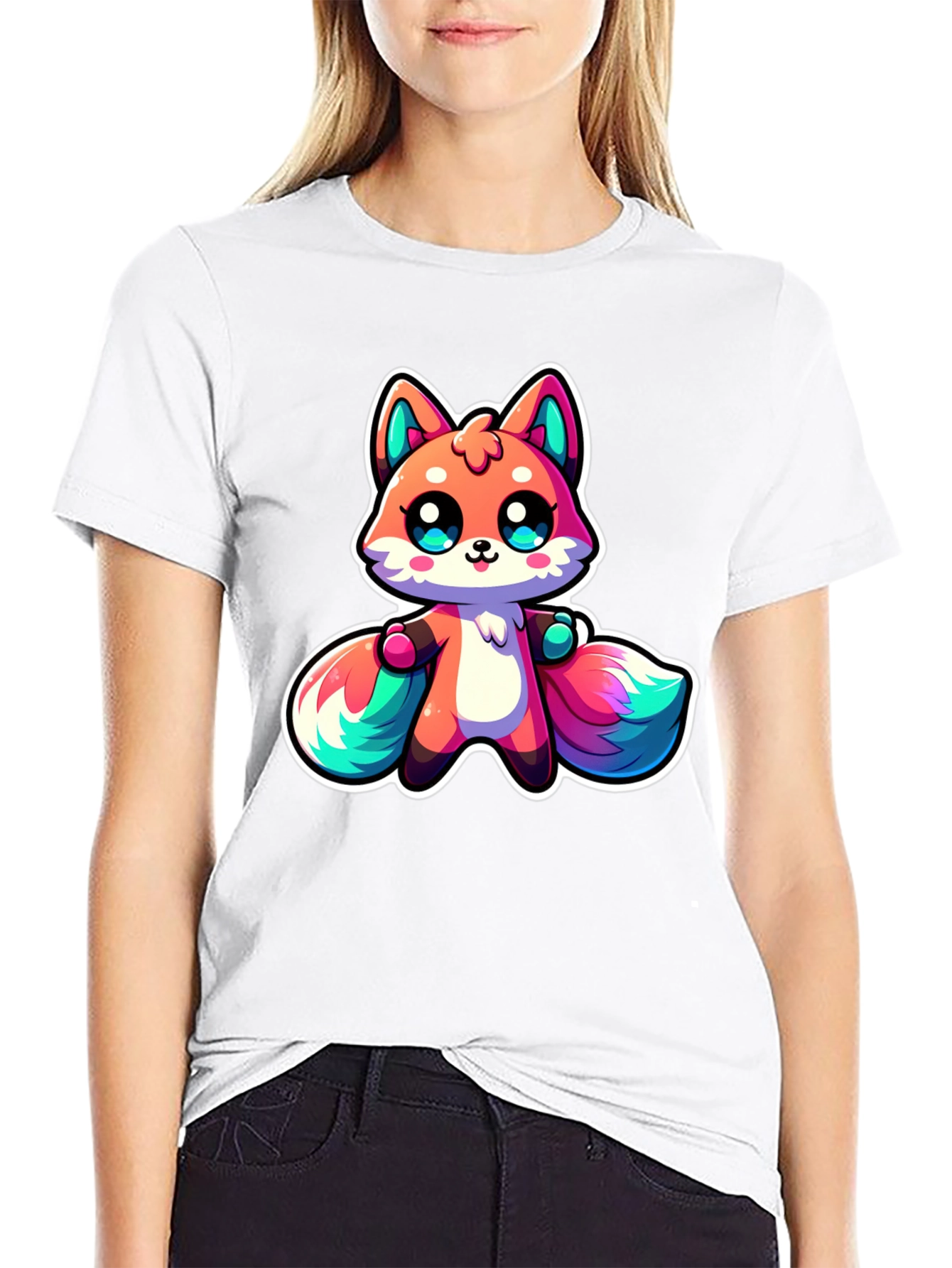 Cute Cartoon Fox Black T-Shirt