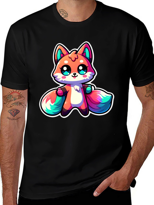 Cute Cartoon Fox Black T-Shirt