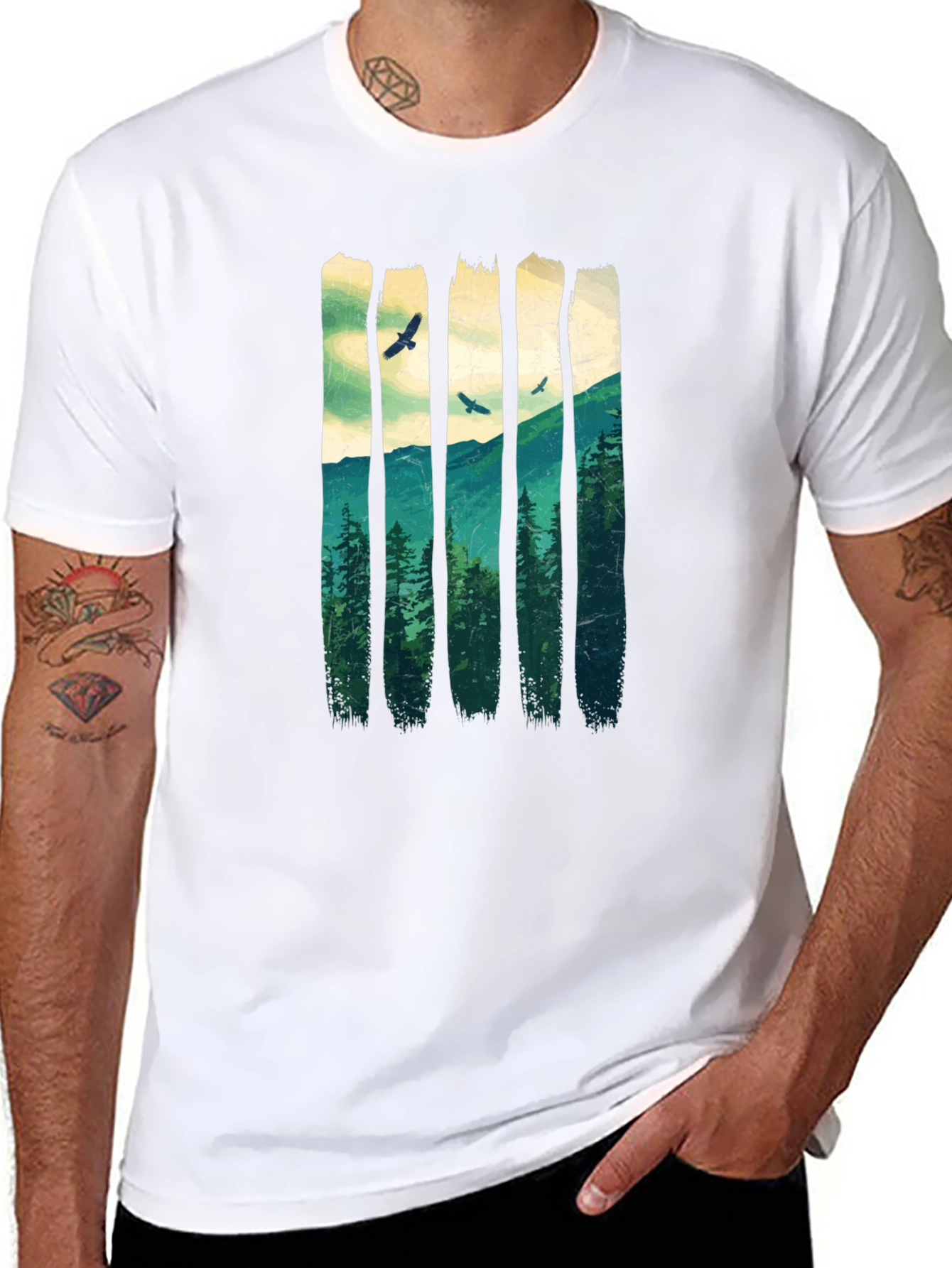 Nature Forest T-Shirt: Mountain and Birds
