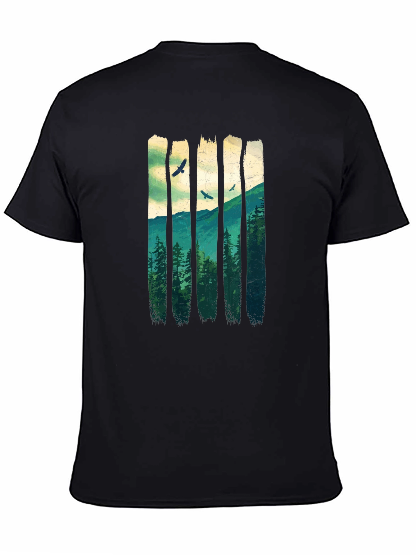 Nature Forest T-Shirt: Mountain and Birds
