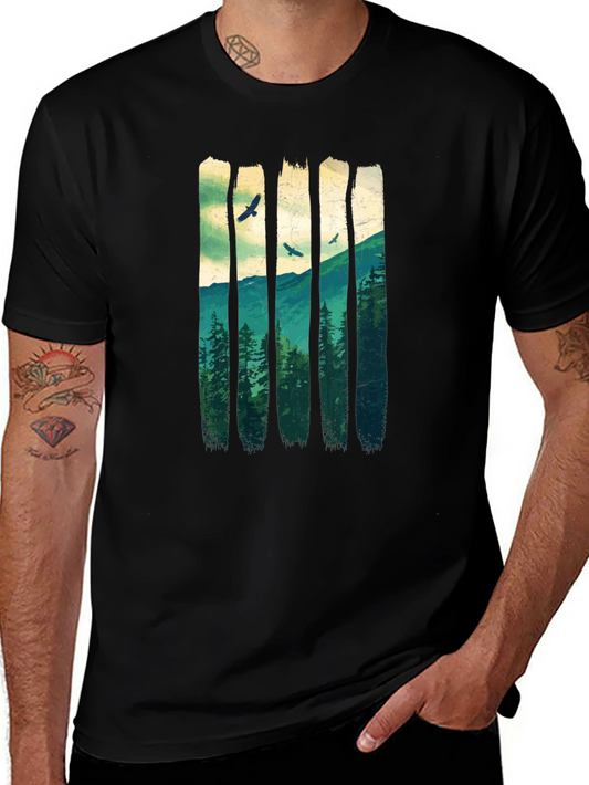 Nature Forest T-Shirt: Mountain and Birds