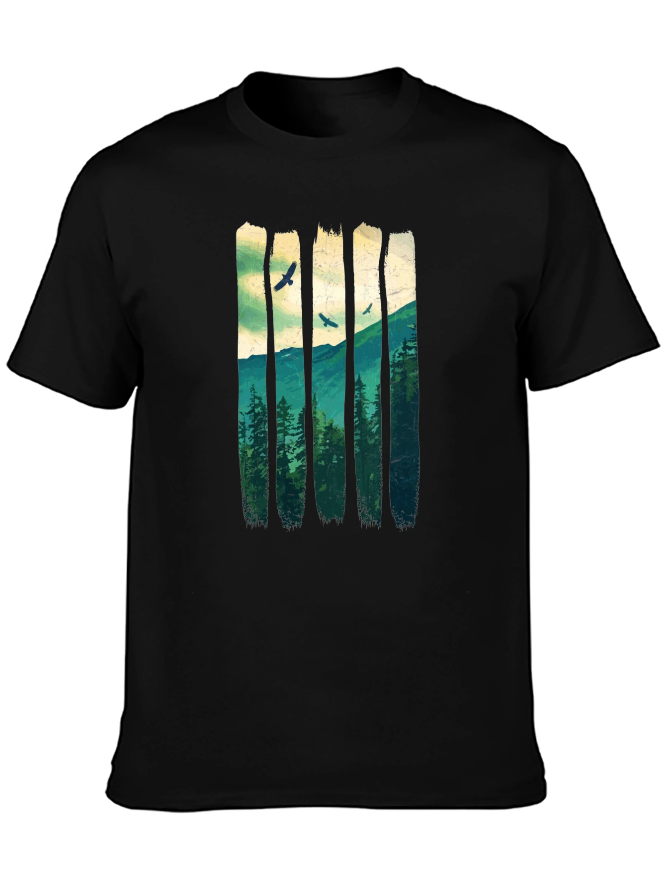 Nature Forest T-Shirt: Mountain and Birds