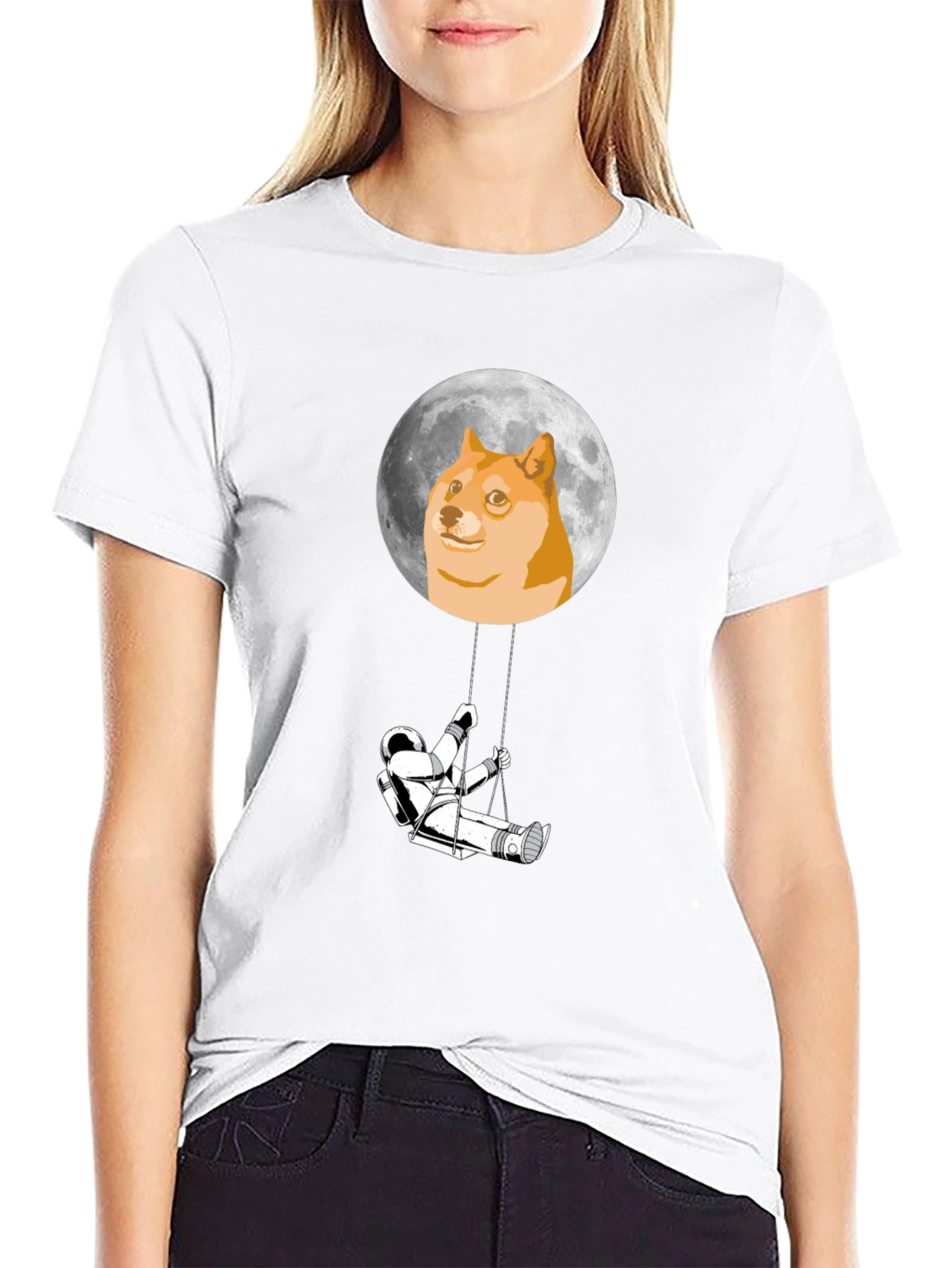 Doge Moon Astronaut Swing Graphic Tee