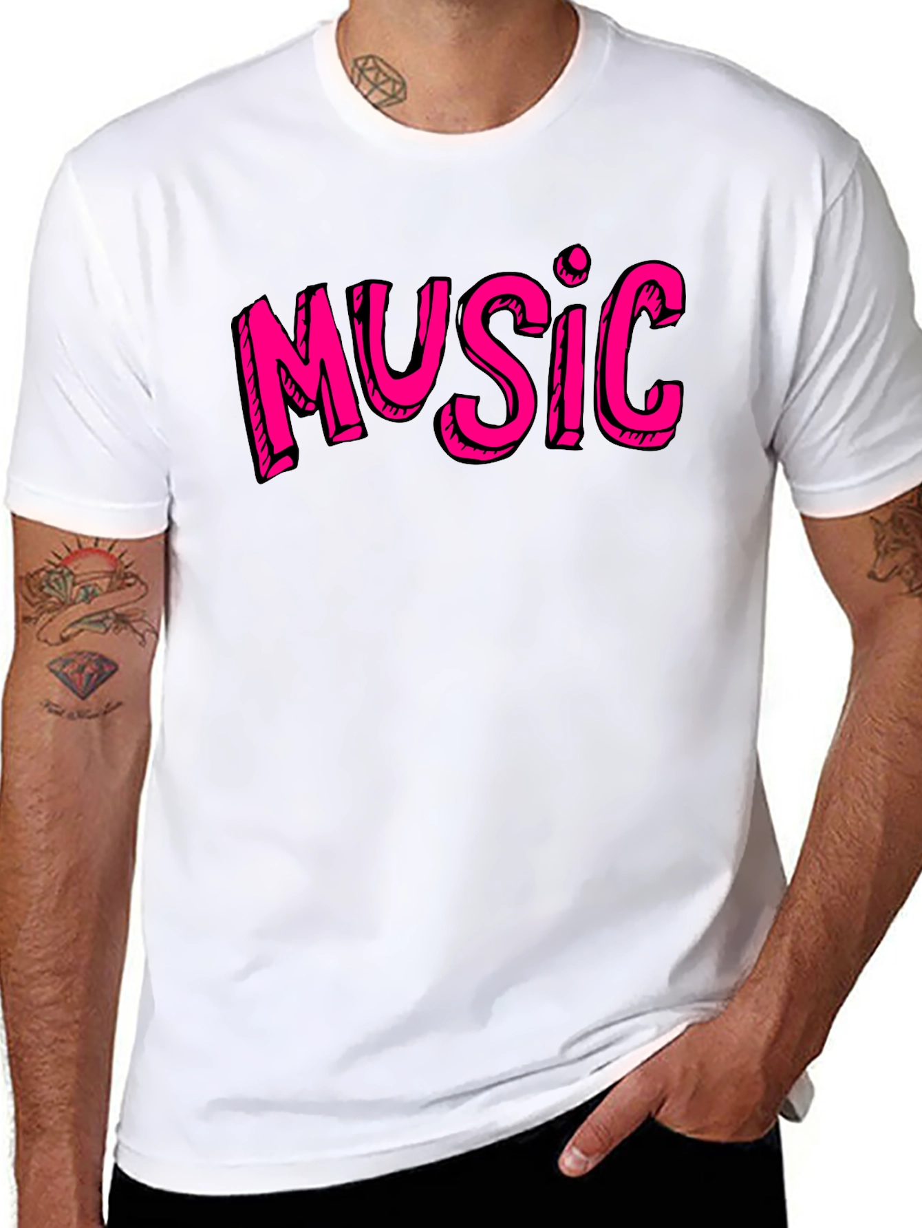 Music Graphic Tee - Black Cotton Short Sleeve
