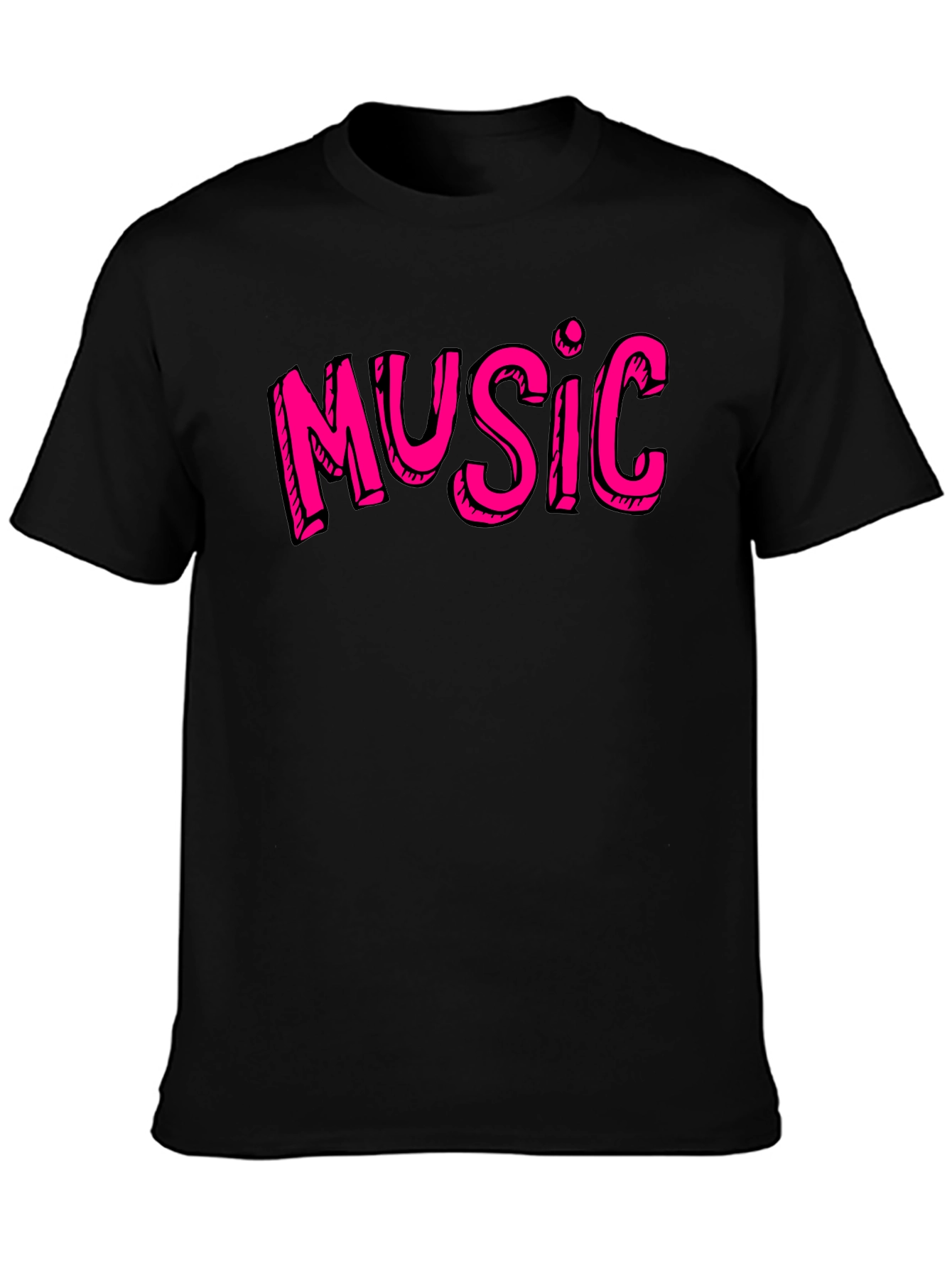 Music Graphic Tee - Black Cotton Short Sleeve