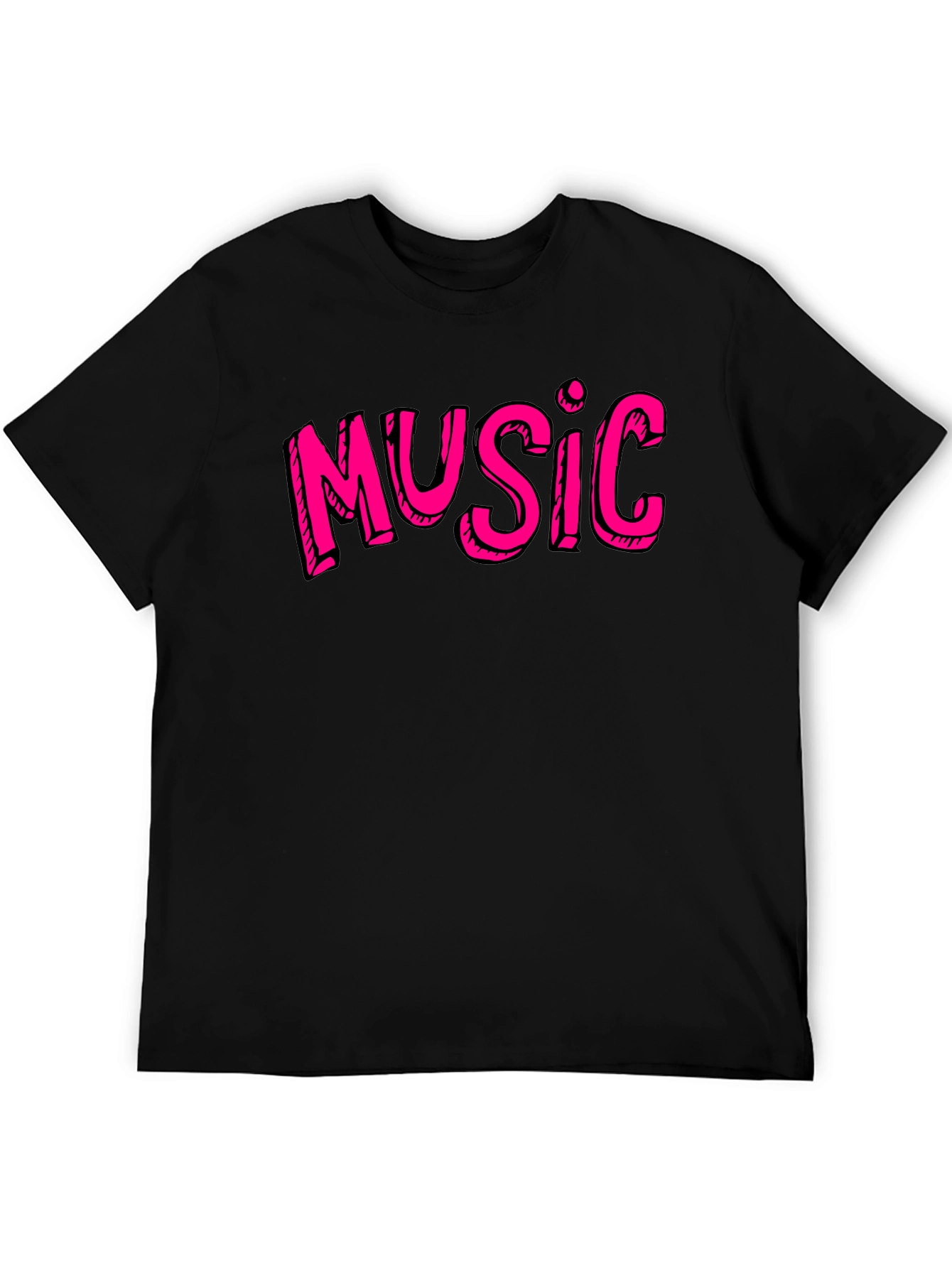 Music Graphic Tee - Black Cotton Short Sleeve