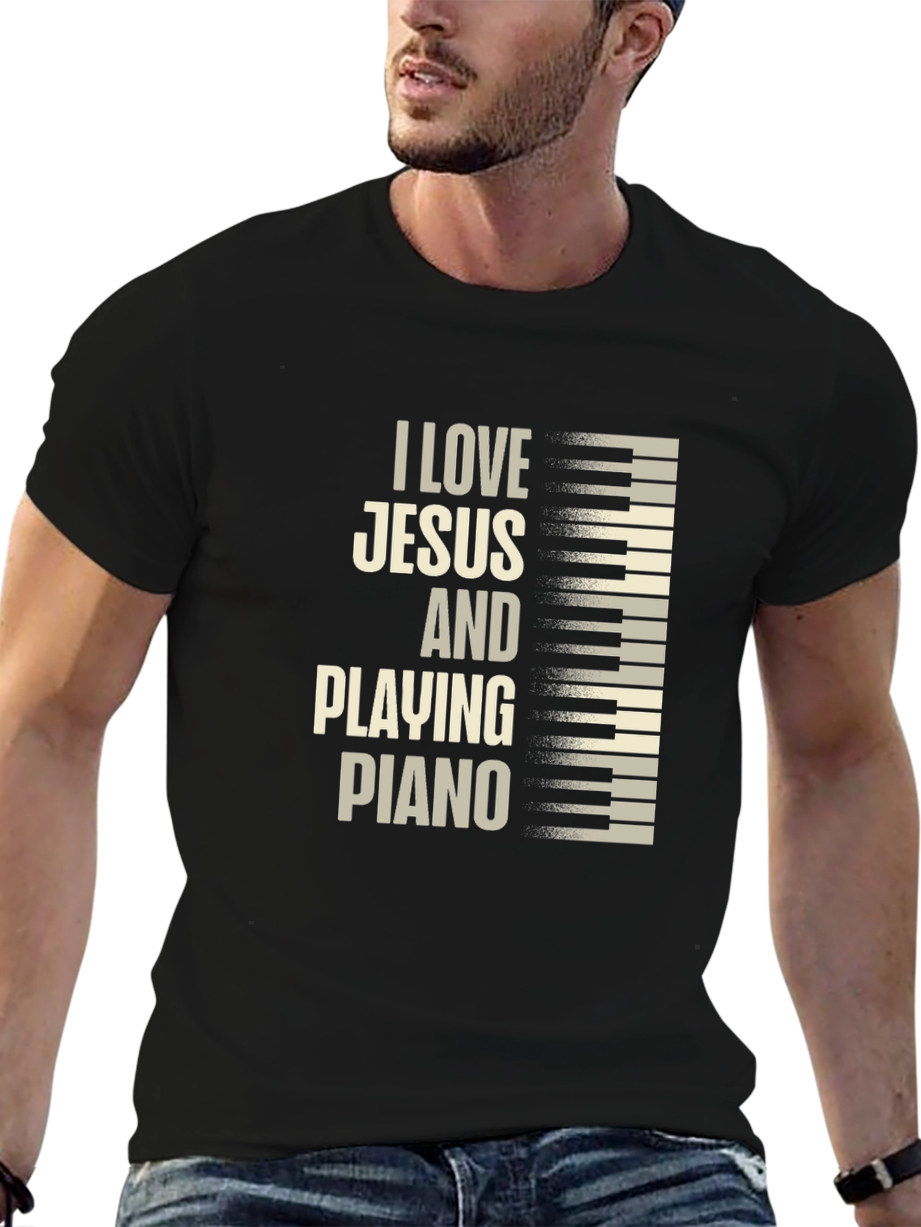I Love Jesus and Playing Piano Graphic Tee