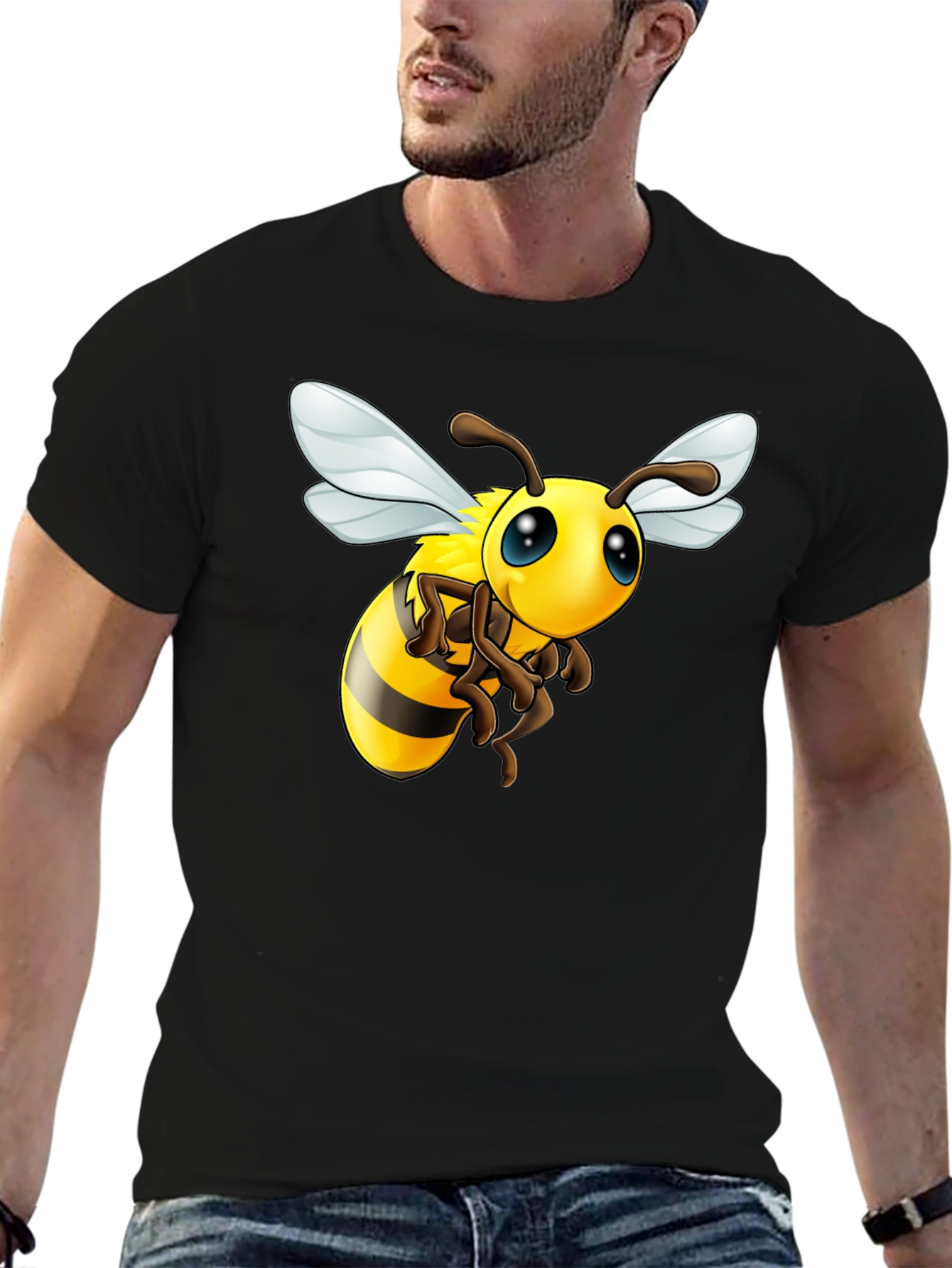 Cartoon Bee Graphic T-Shirt - Black