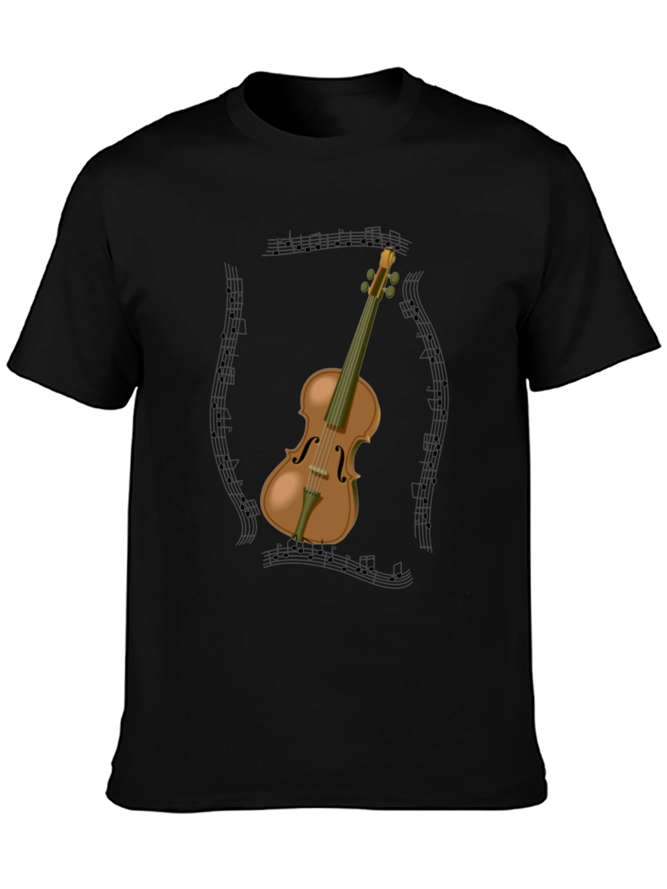 Musical Violin Graphic Tee - Black Cotton T-Shirt