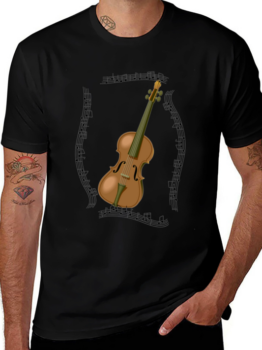Musical Violin Graphic Tee - Black Cotton T-Shirt