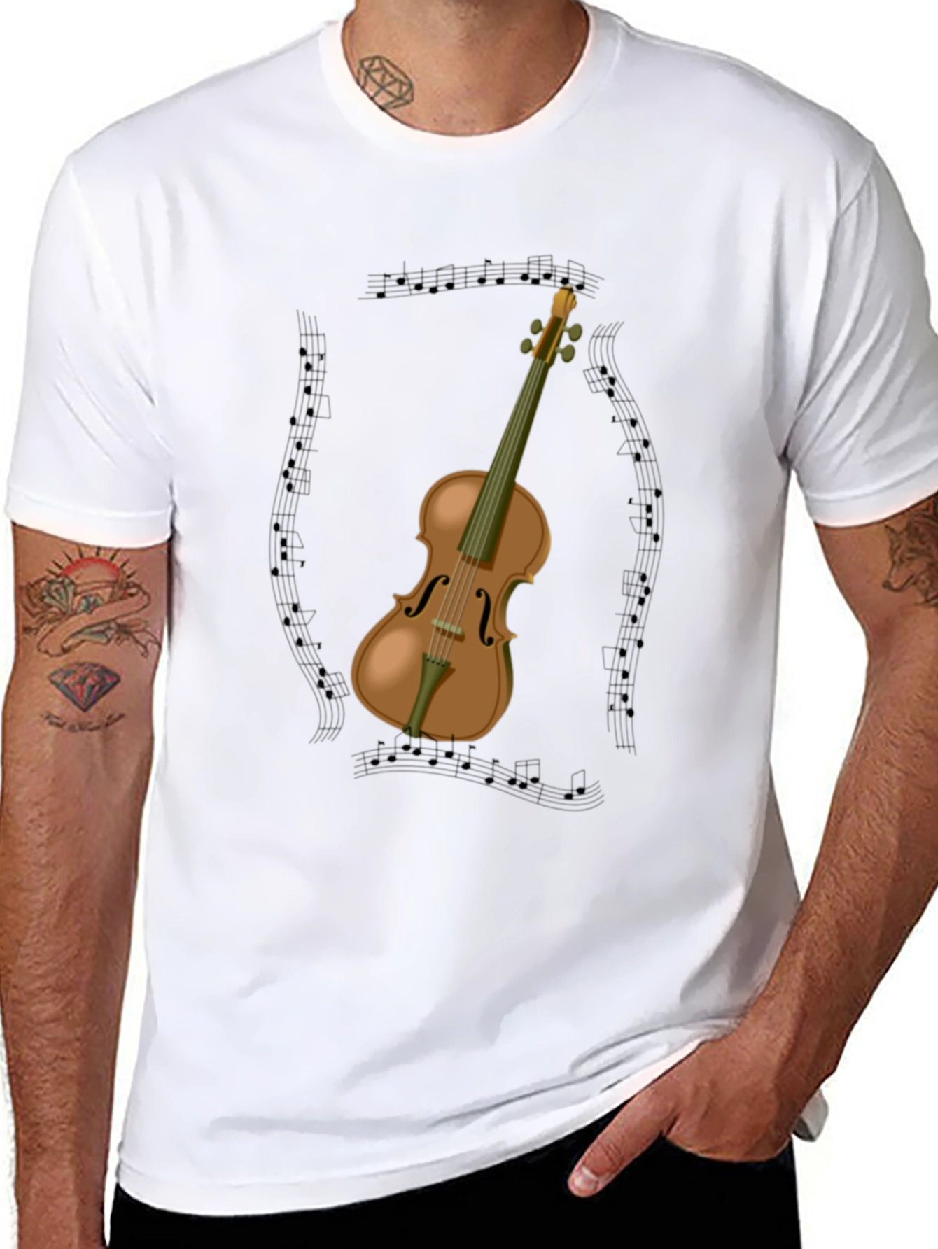 Musical Violin Graphic Tee - Black Cotton T-Shirt