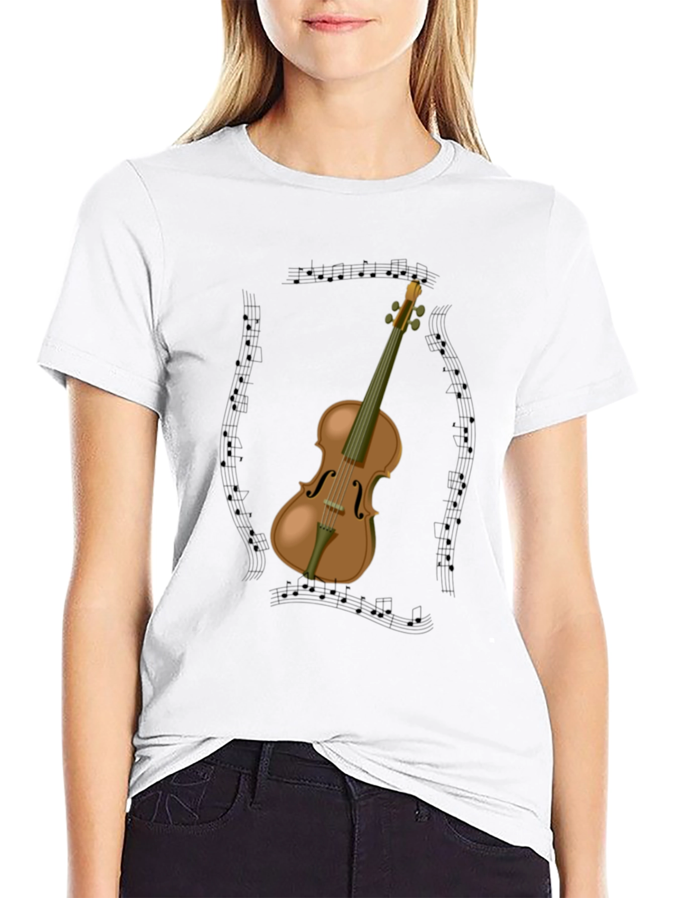 Musical Violin Graphic Tee - Black Cotton T-Shirt