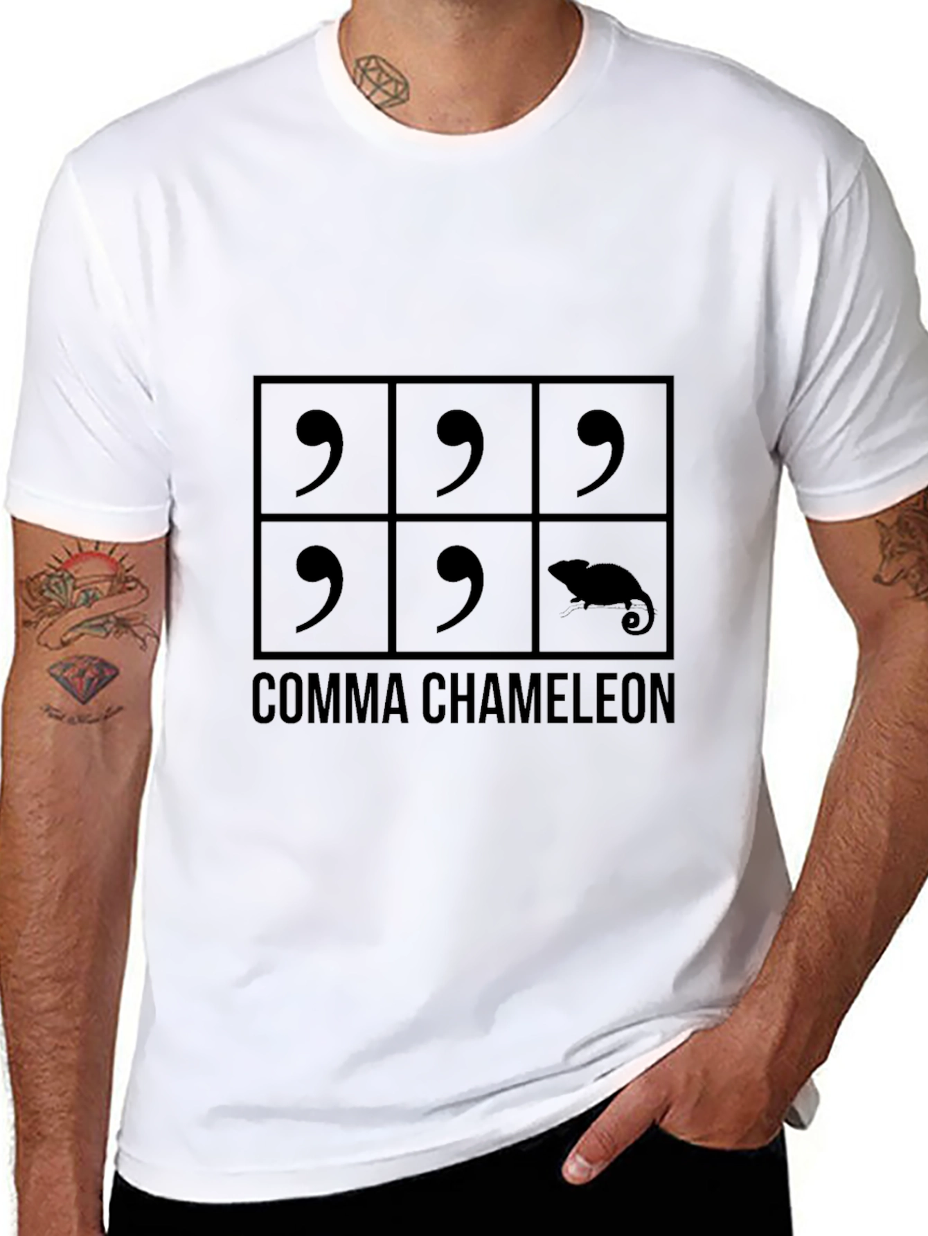 Comma Chameleon T-Shirt - Clever Pun Design