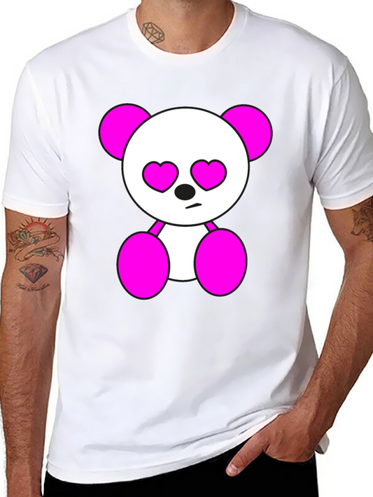 Cute Panda Heart Eyes Graphic Tee - Black Cotton Blend