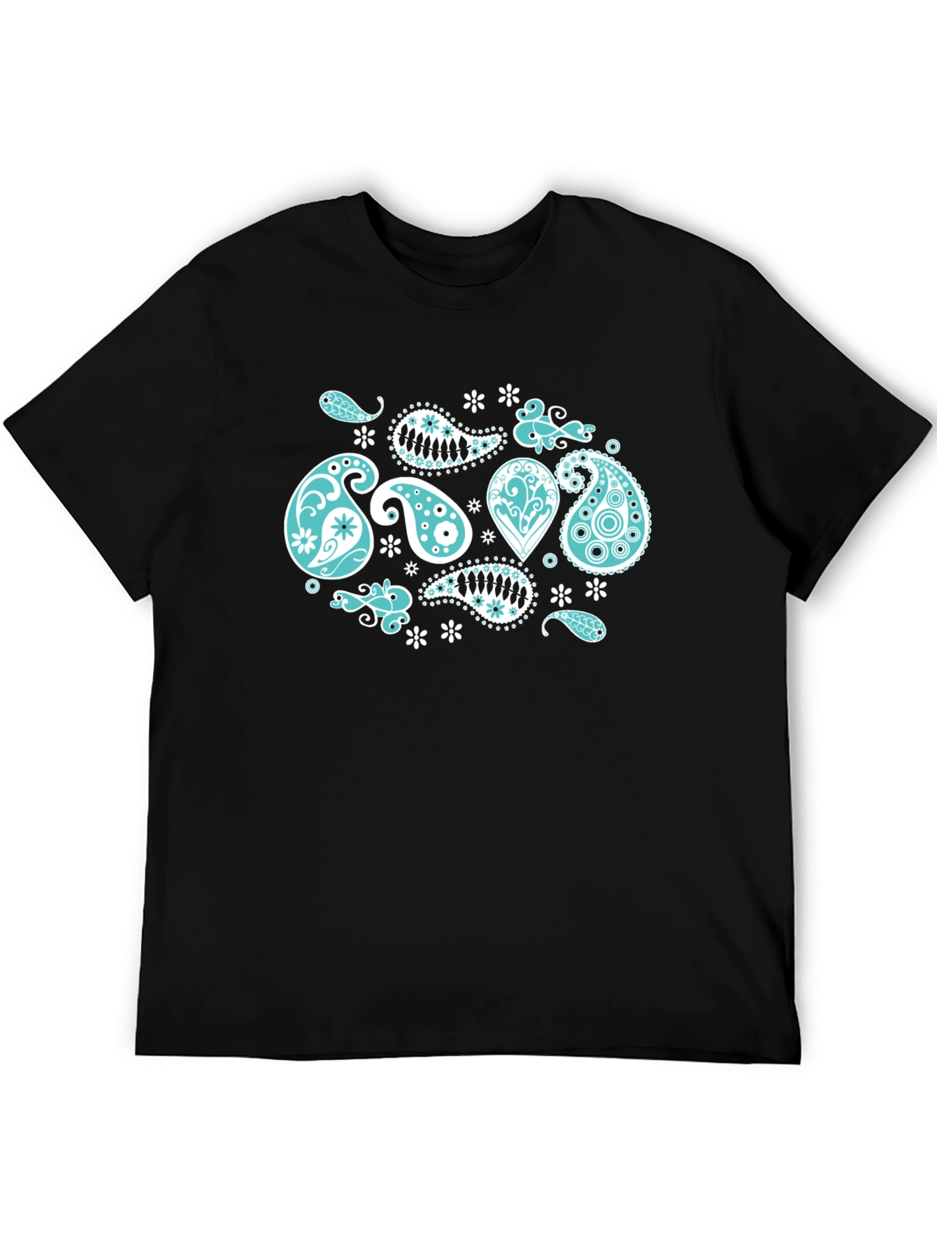 Black Tee with Turquoise Paisley Design