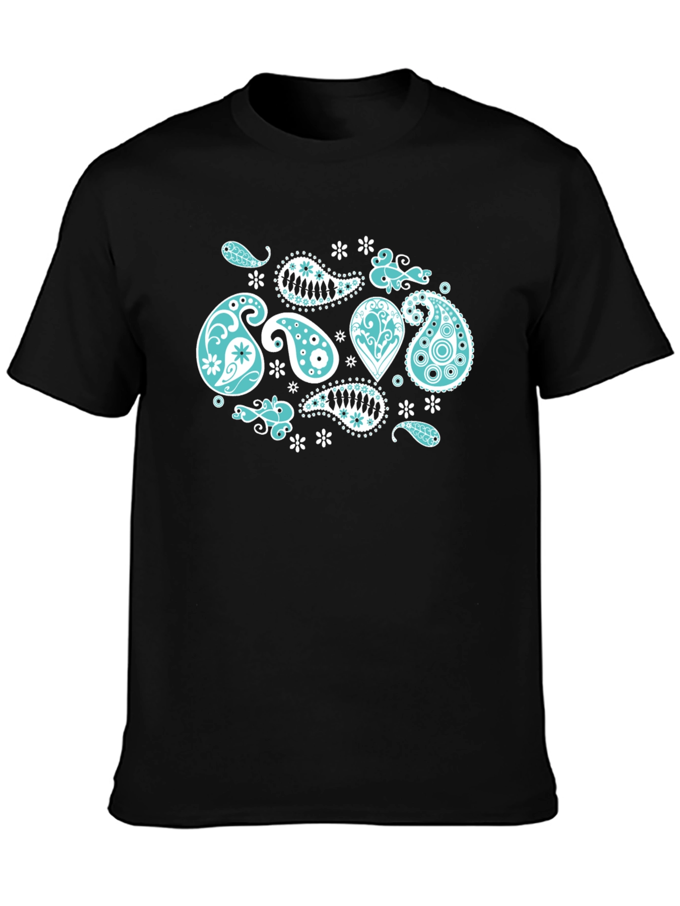 Black Tee with Turquoise Paisley Design
