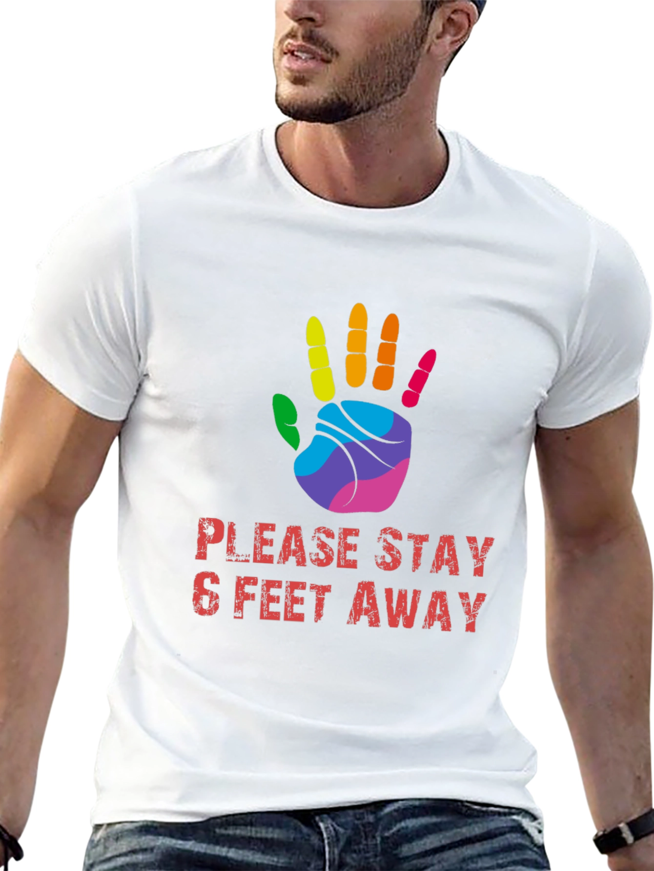 Stay Away T-Shirt: Rainbow Hand Design