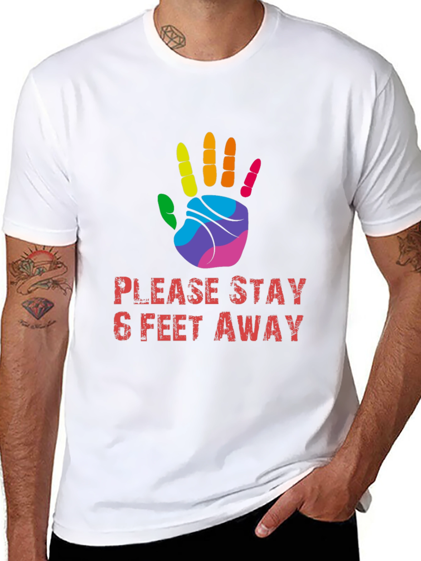 Stay Away T-Shirt: Rainbow Hand Design
