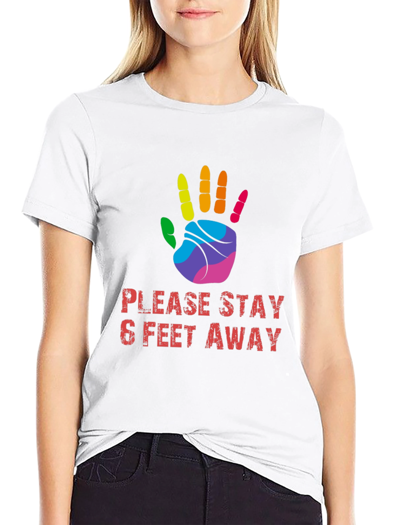 Stay Away T-Shirt: Rainbow Hand Design