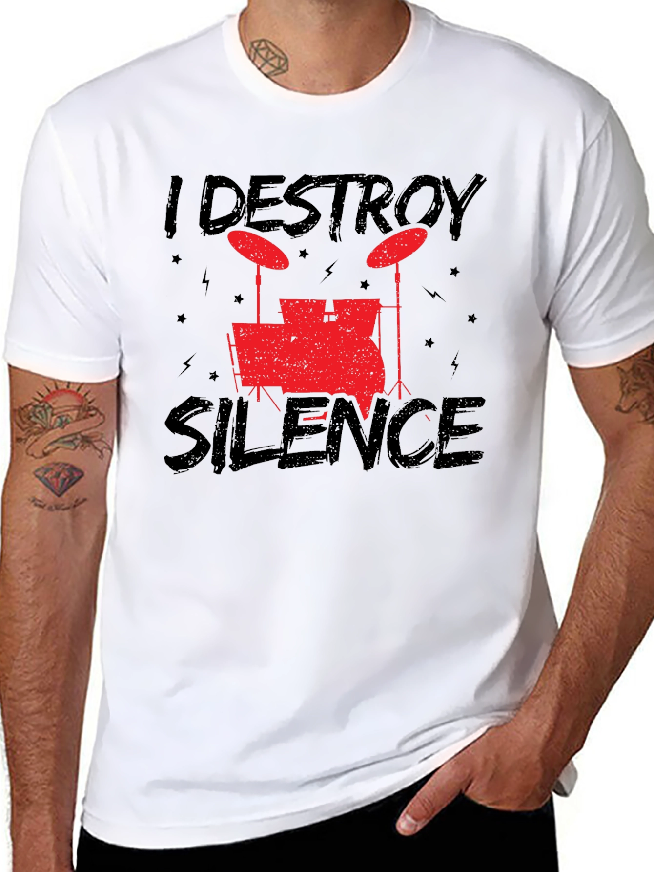 I Destroy Silence Black Drummer T-Shirt