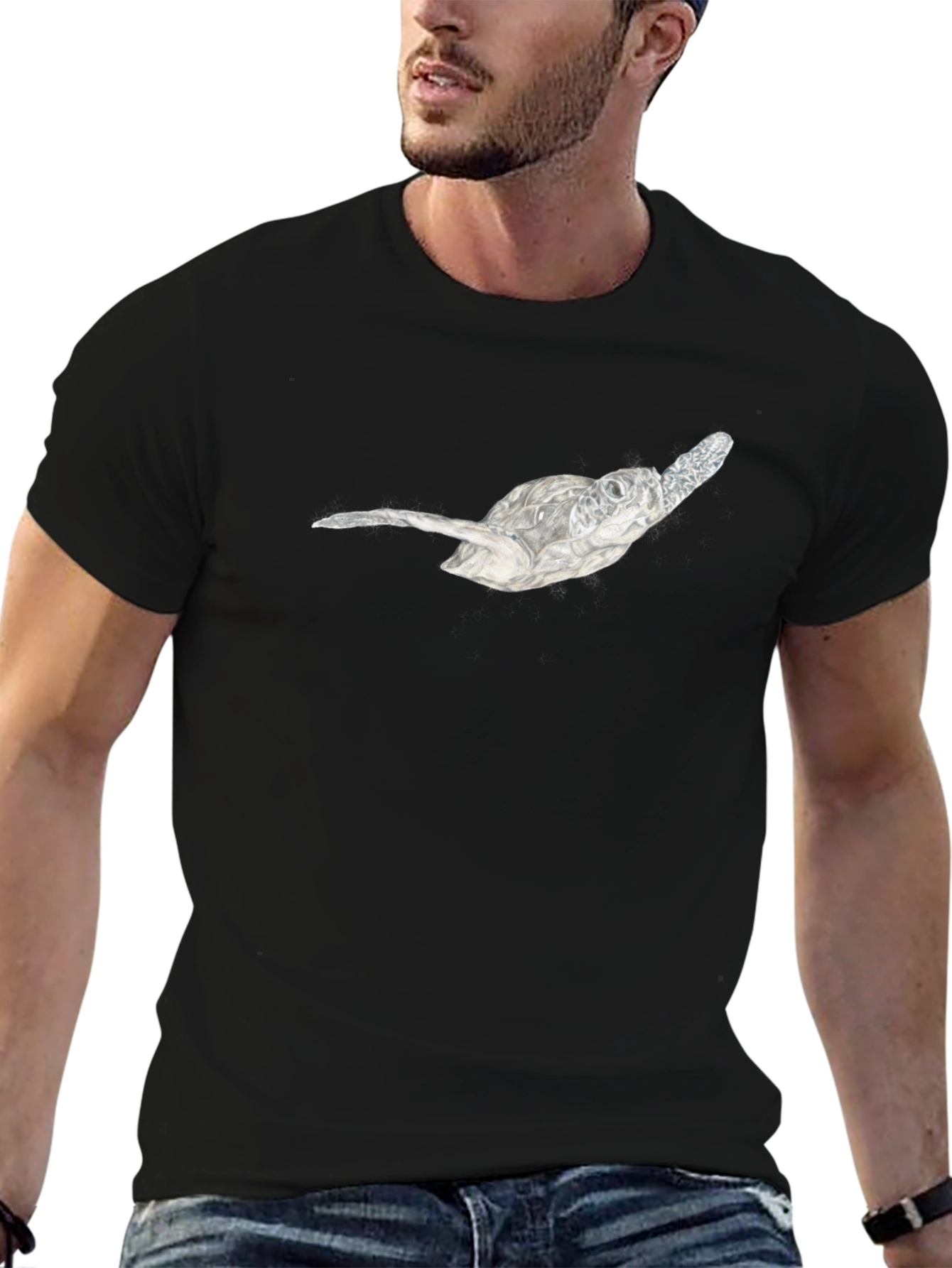 Sea Turtle Graphic Tee - Black Cotton Casual T-Shirt
