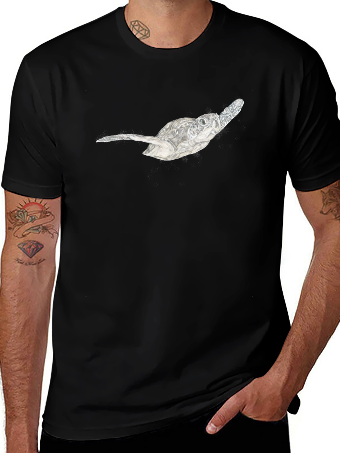Sea Turtle Graphic Tee - Black Cotton Casual T-Shirt