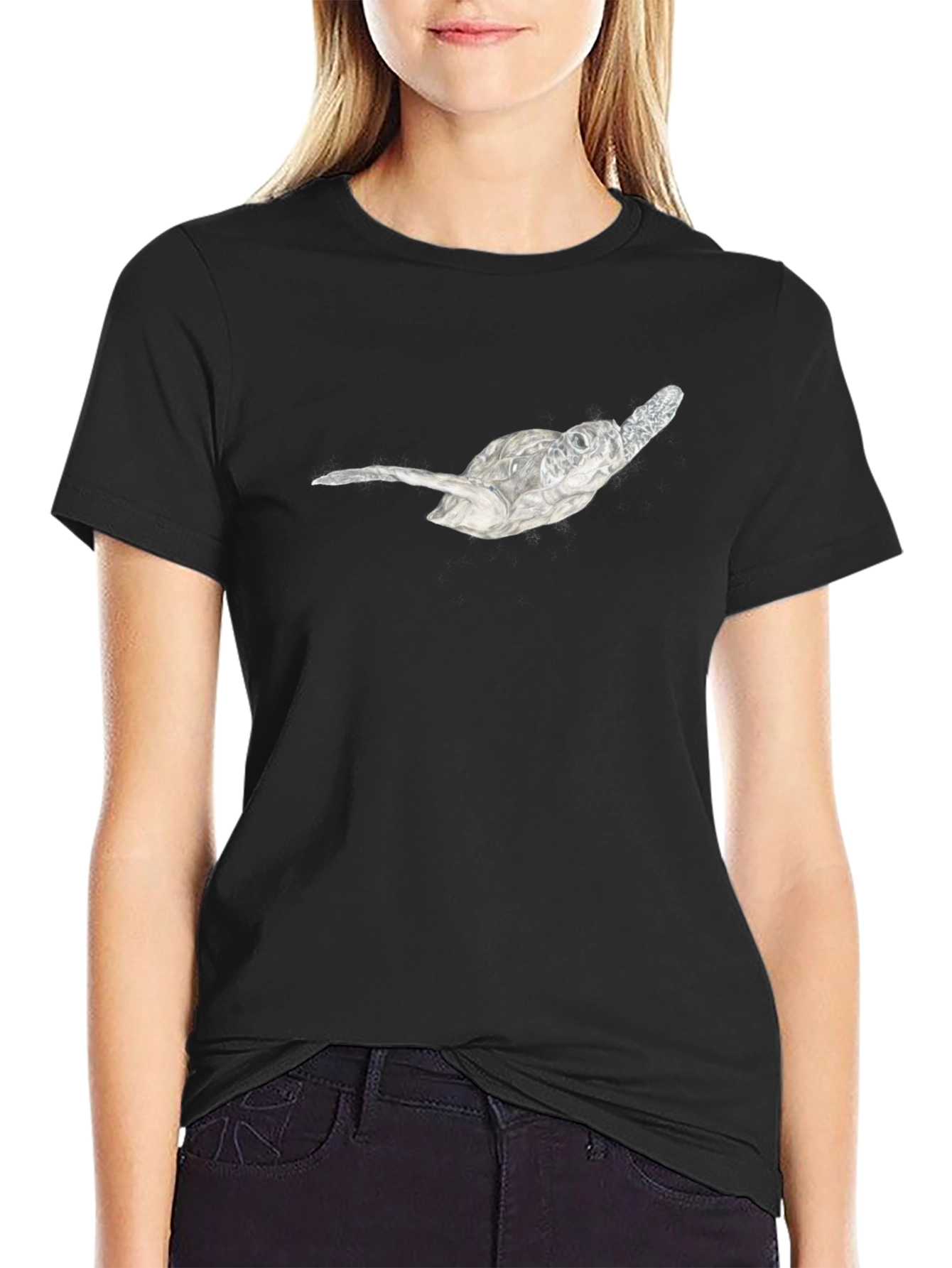 Sea Turtle Graphic Tee - Black Cotton Casual T-Shirt