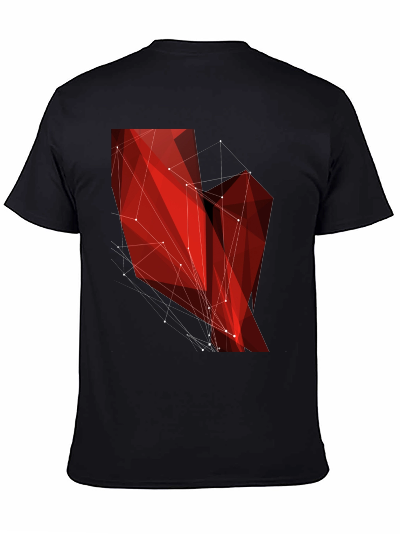 Geometric Red Polygon Black T-Shirt
