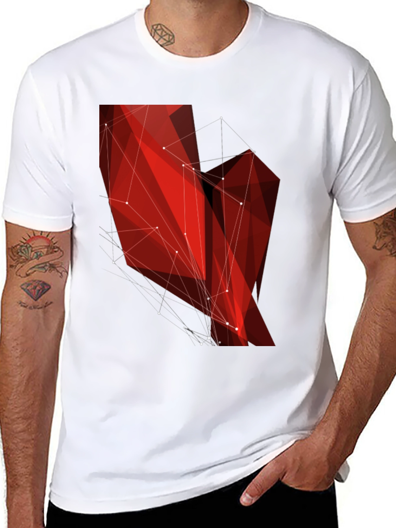 Geometric Red Polygon Black T-Shirt