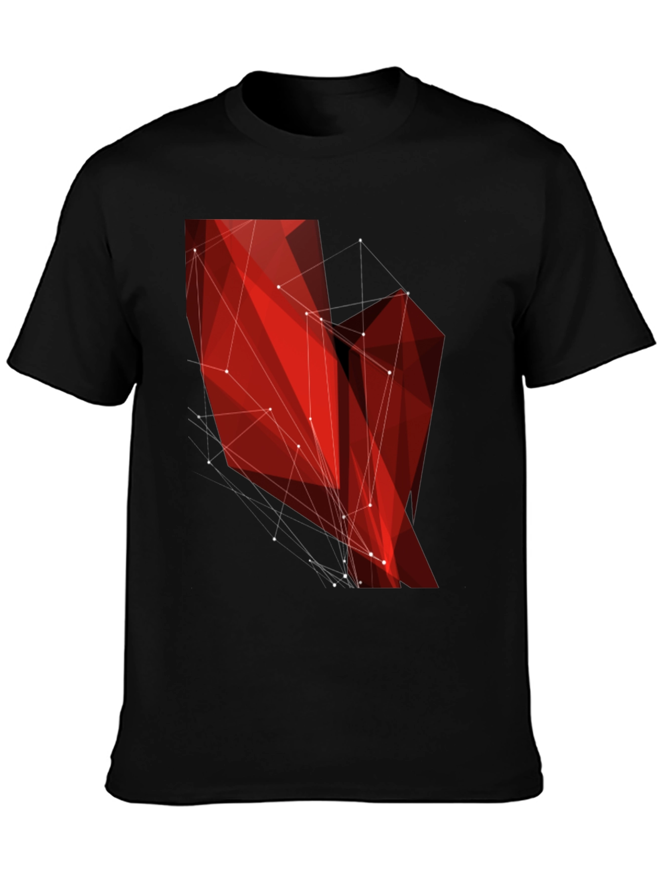 Geometric Red Polygon Black T-Shirt