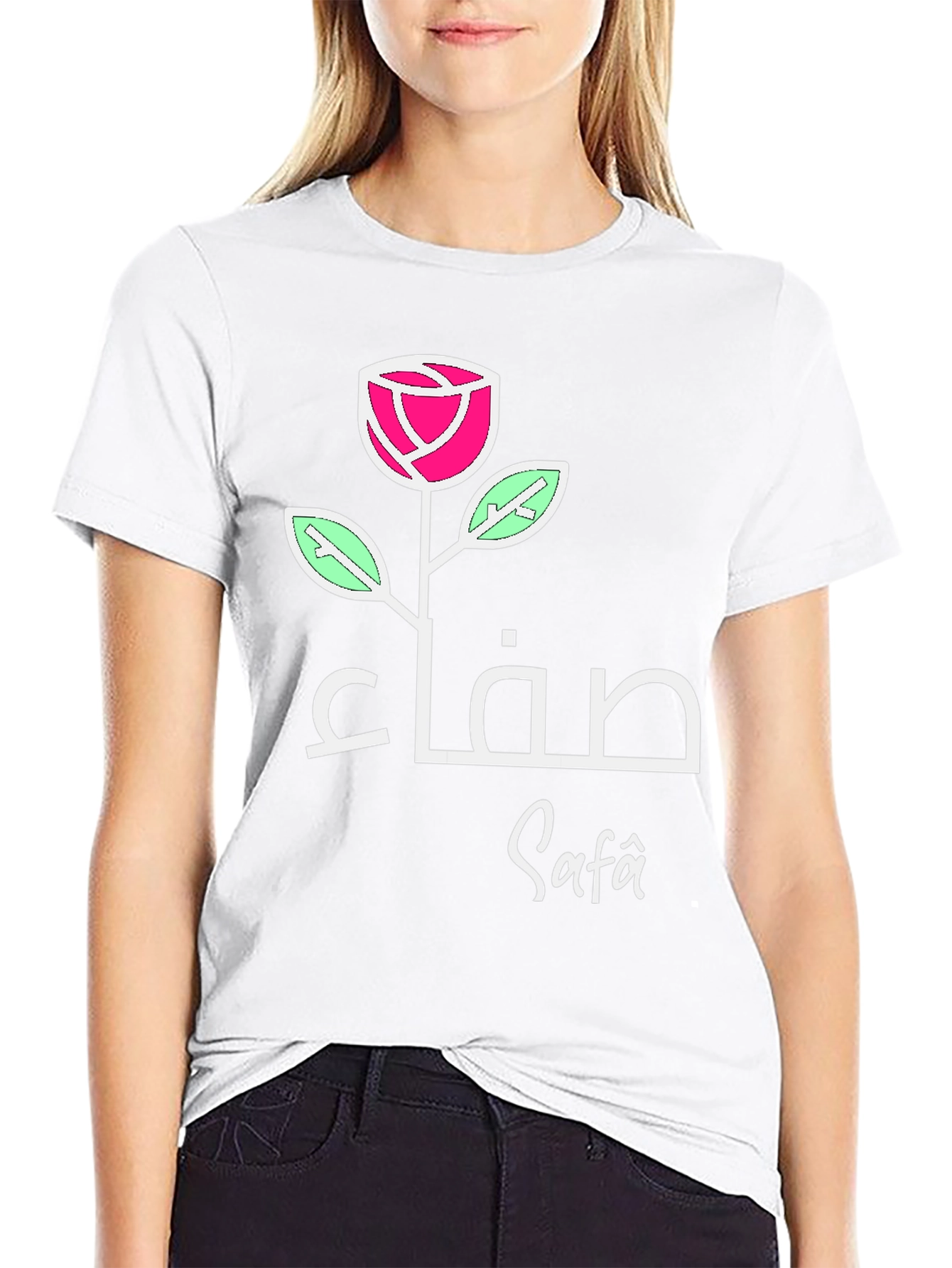 Rose Safa Arabic Name T-Shirt - Elegant Black Tee