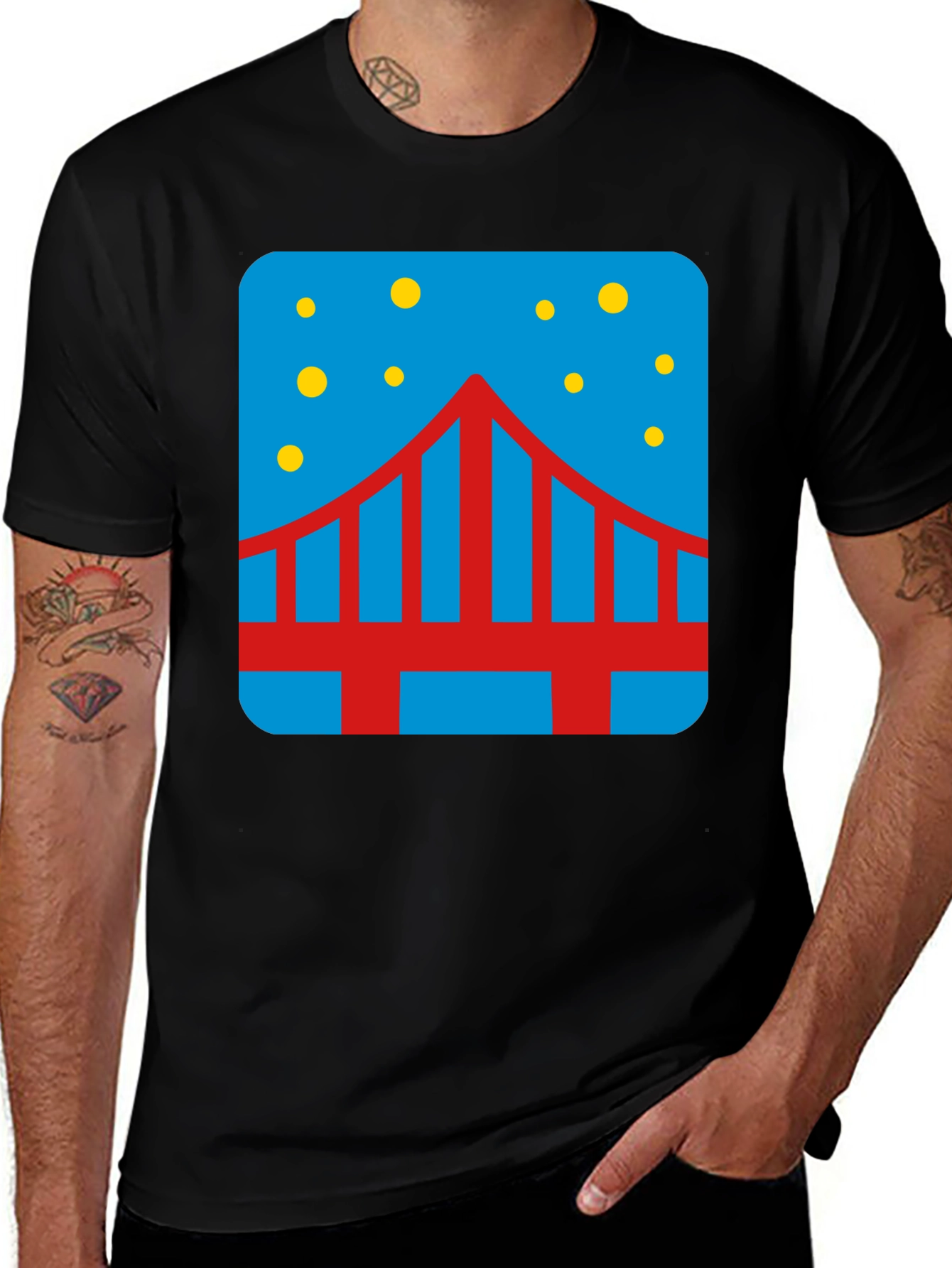 Bridge Starry Night Graphic Tee - Mens Black T-Shirt