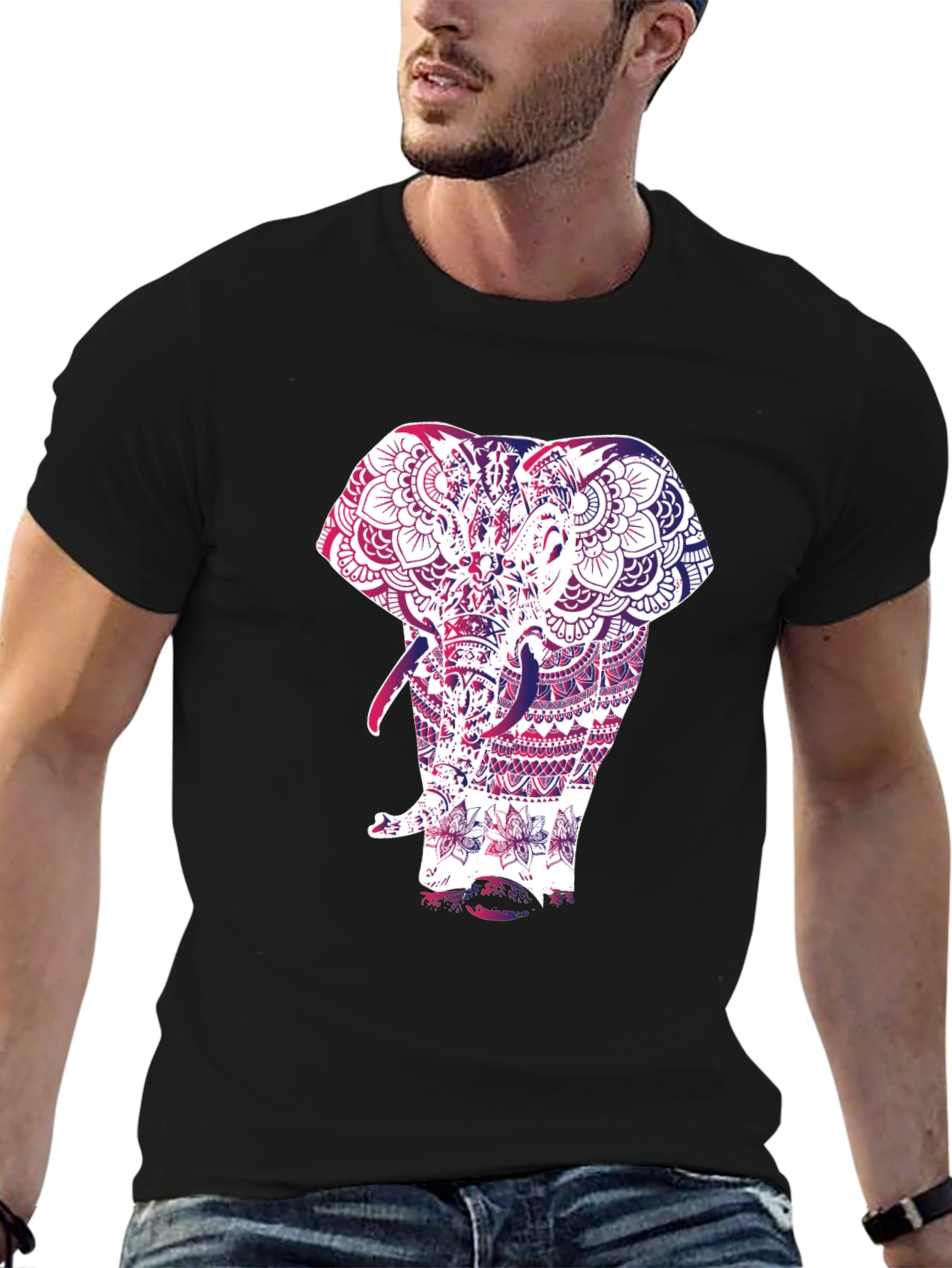 Elephant Mandala Graphic Black T-Shirt