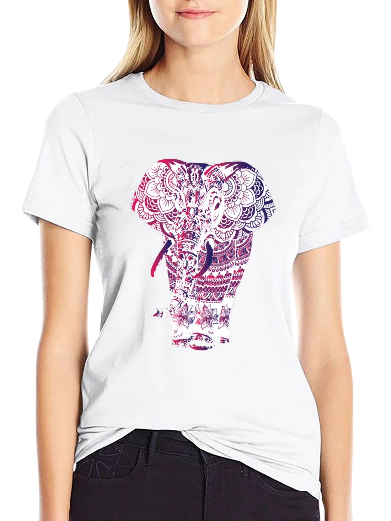 Elephant Mandala Graphic Black T-Shirt