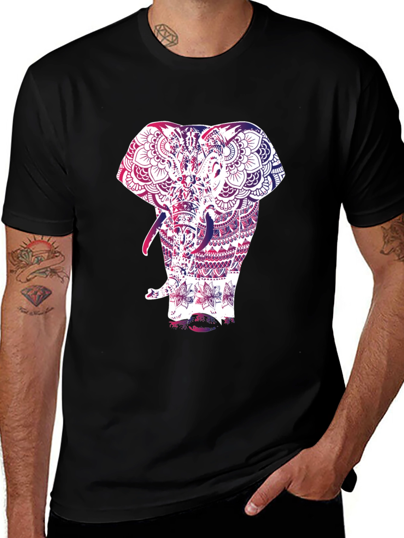 Elephant Mandala Graphic Black T-Shirt