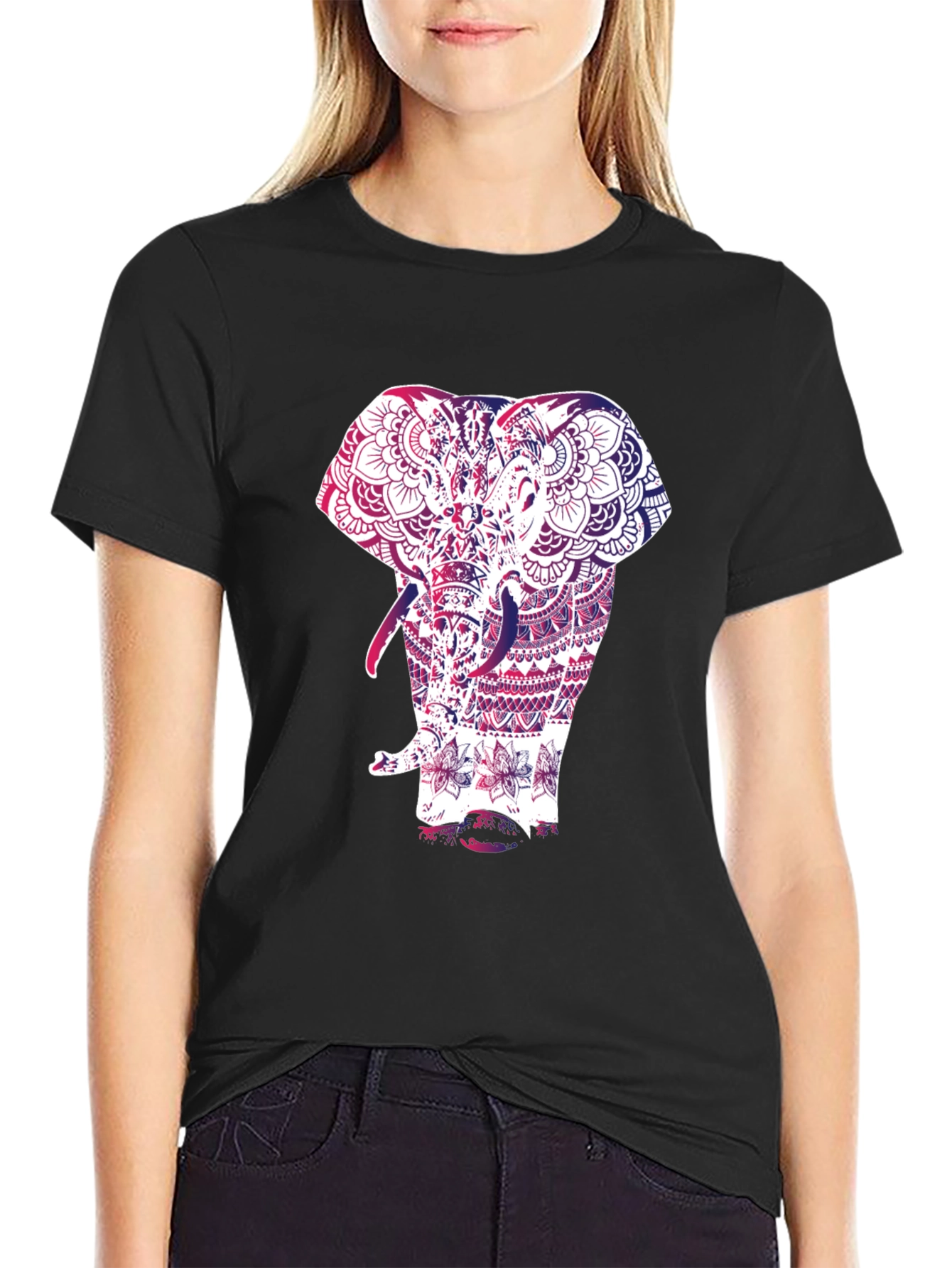 Elephant Mandala Graphic Black T-Shirt