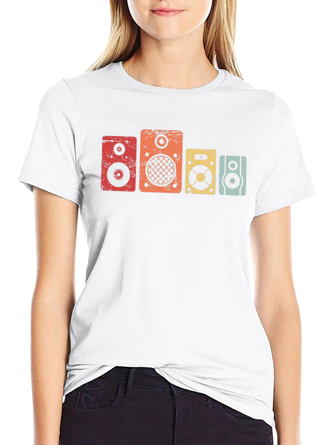 Retro Speaker Graphic Tee - Black Cotton T-Shirt