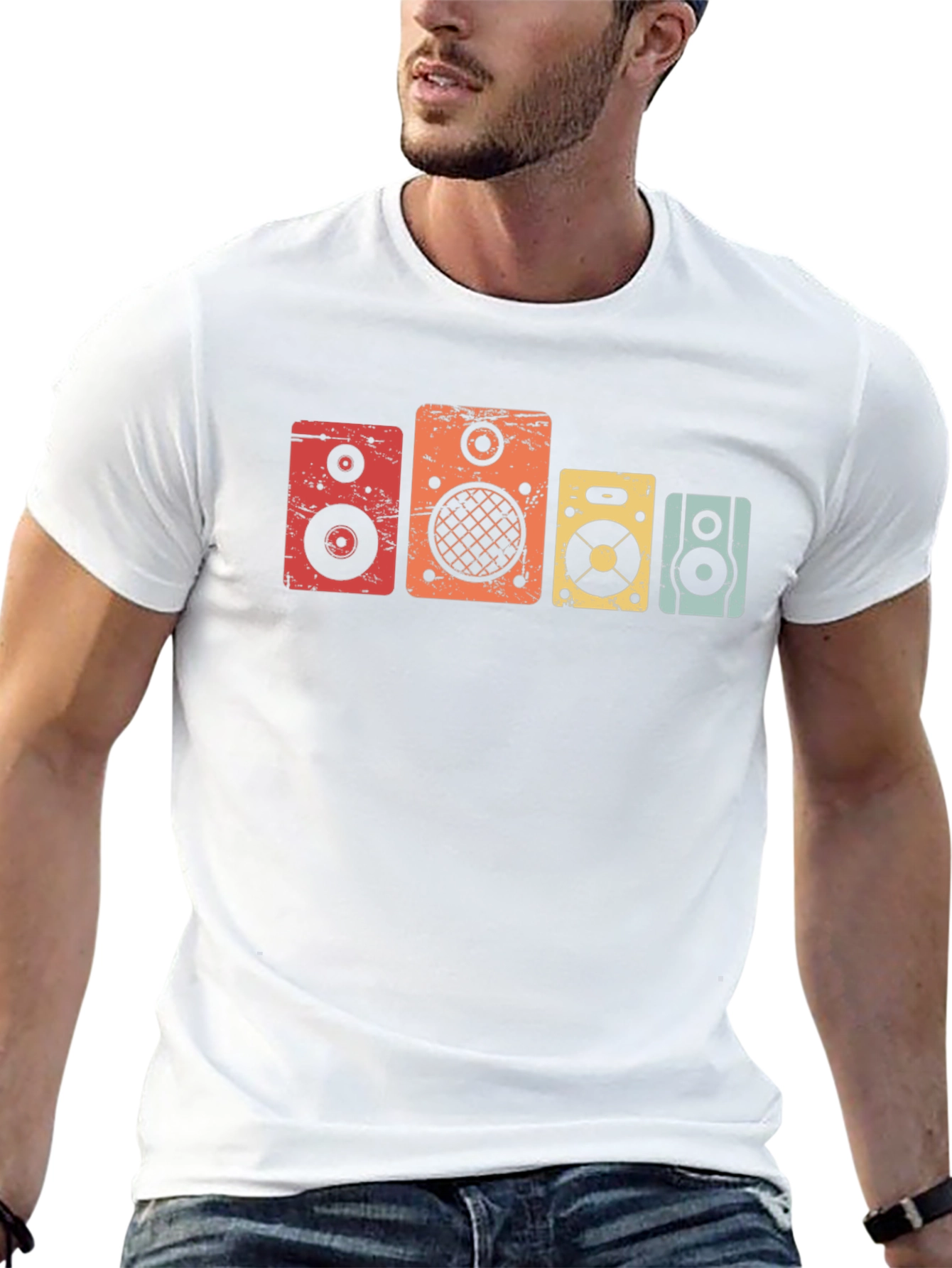 Retro Speaker Graphic Tee - Black Cotton T-Shirt