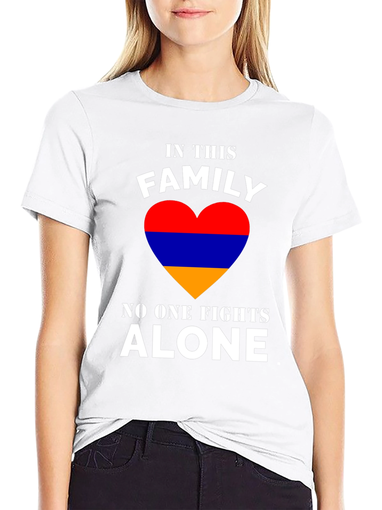 Family Fights Alone Armenian Flag Heart Black T-shirt