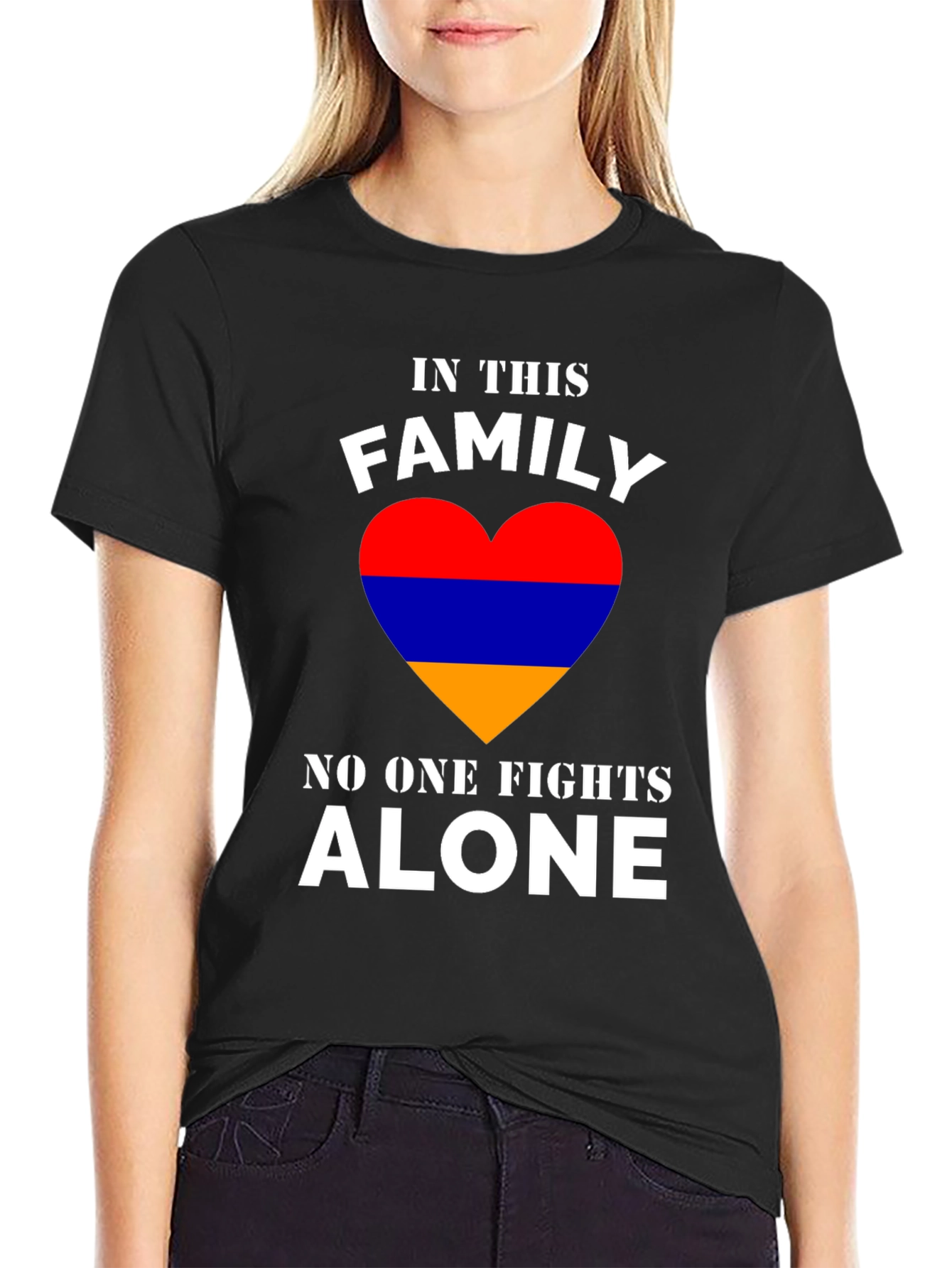 Family Fights Alone Armenian Flag Heart Black T-shirt