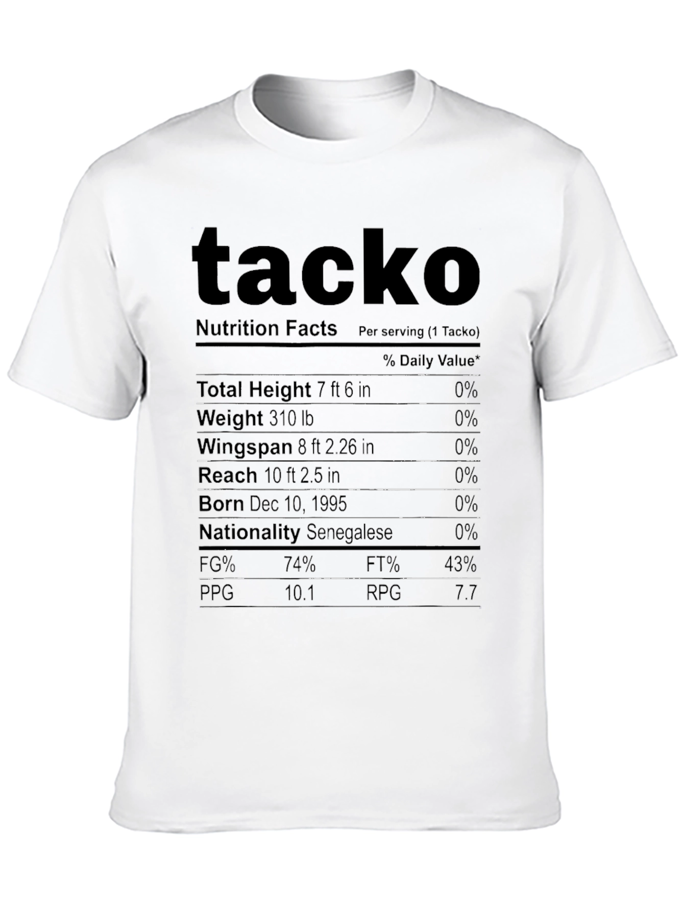 Tacko Fall Nutrition Facts T-Shirt