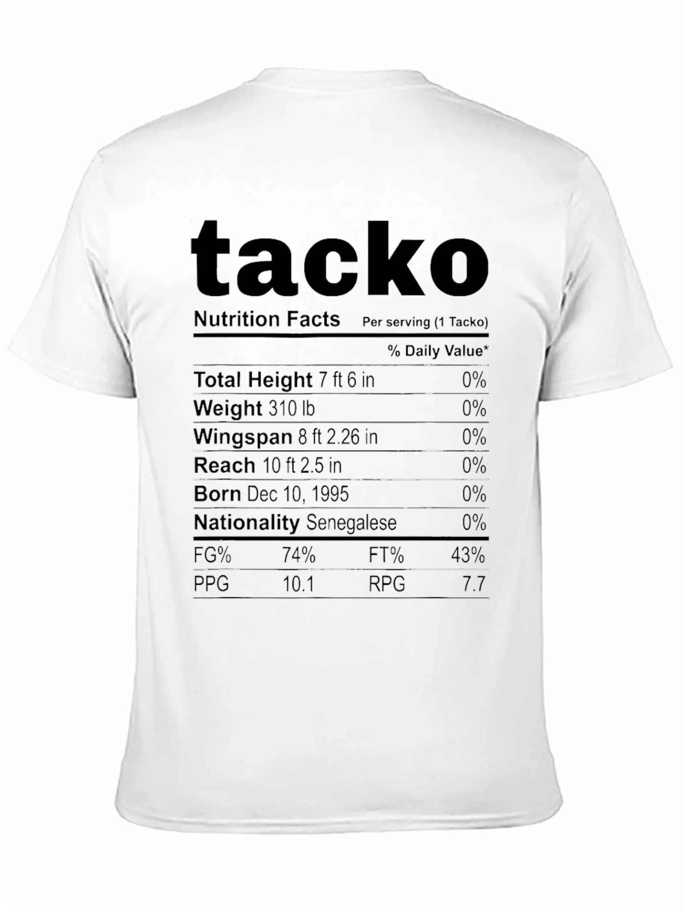 Tacko Fall Nutrition Facts T-Shirt