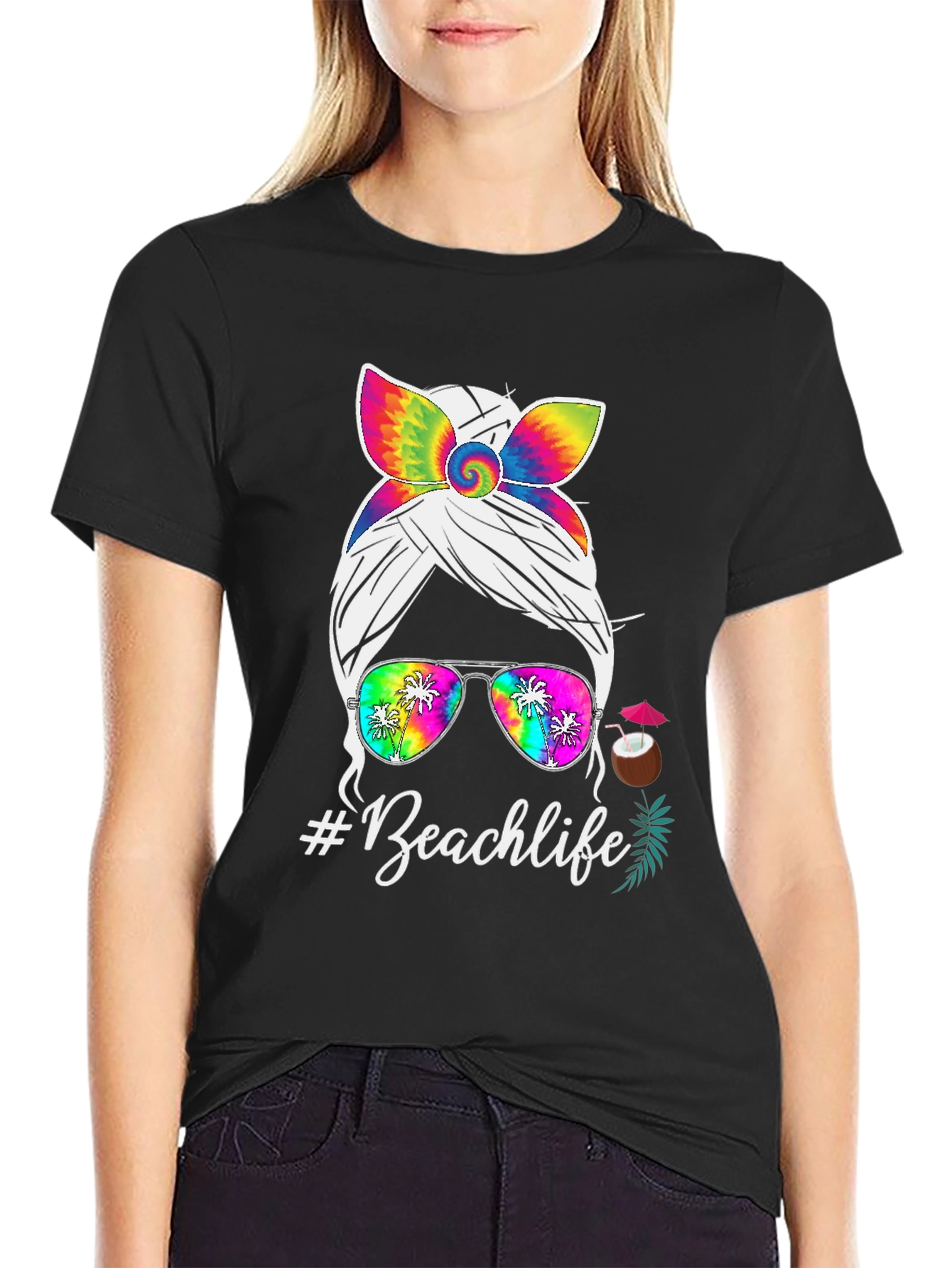 Beachlife Messy Bun Tie-Dye T-Shirt