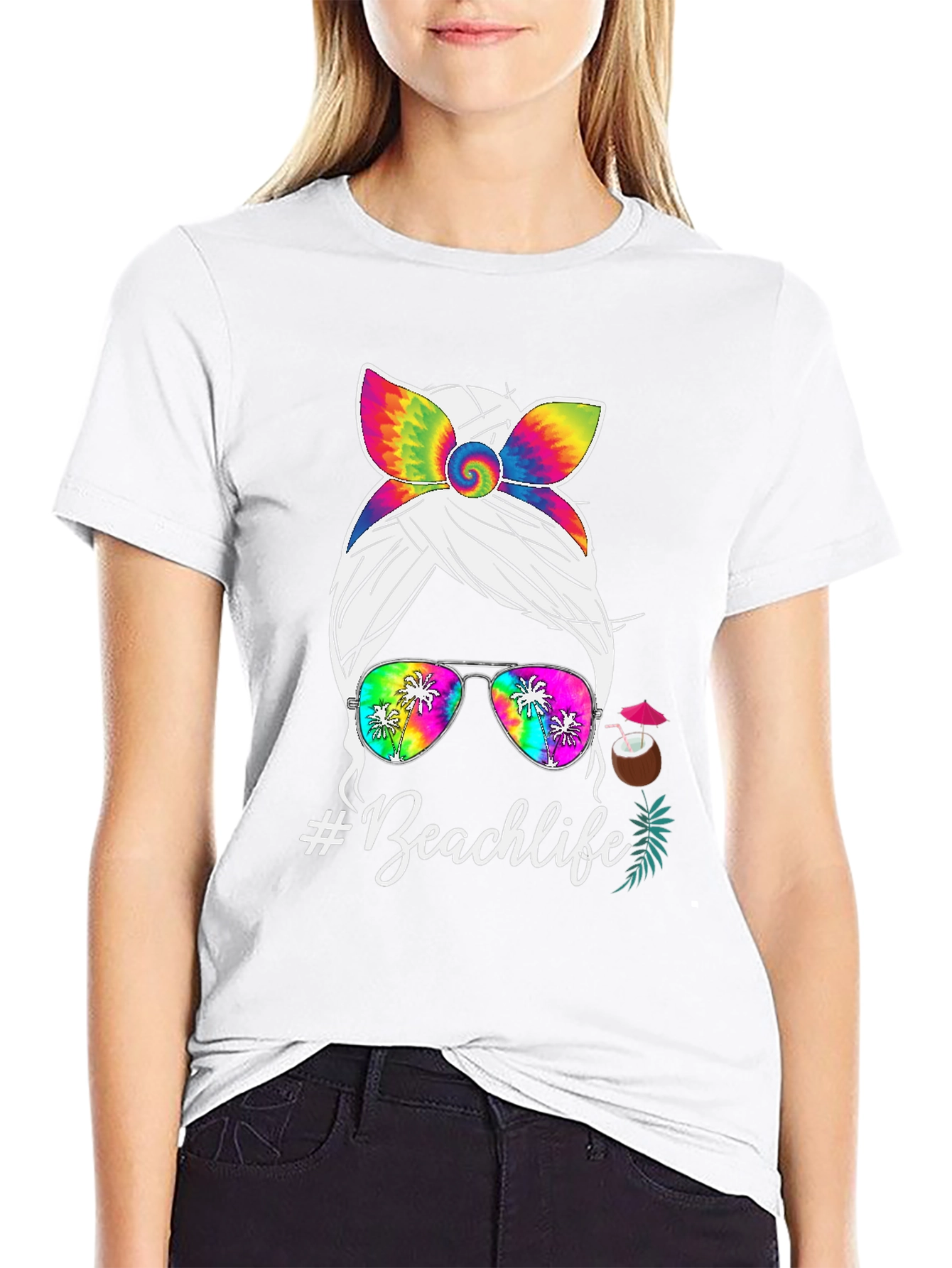 Beachlife Messy Bun Tie-Dye T-Shirt