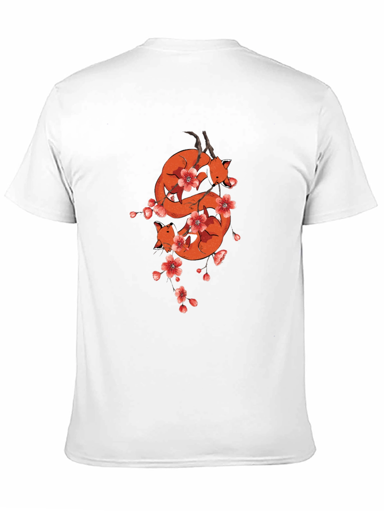 Fox & Cherry Blossom Black T-Shirt